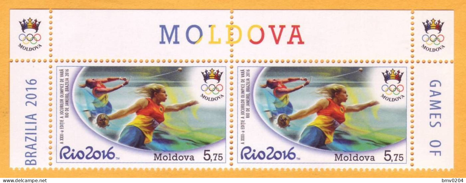 2016  Moldova Moldavie Sports, Athletics, Discus Throw, Summer Olympics. Brazil. Rio De Janeiro 2v Mint - Moldova