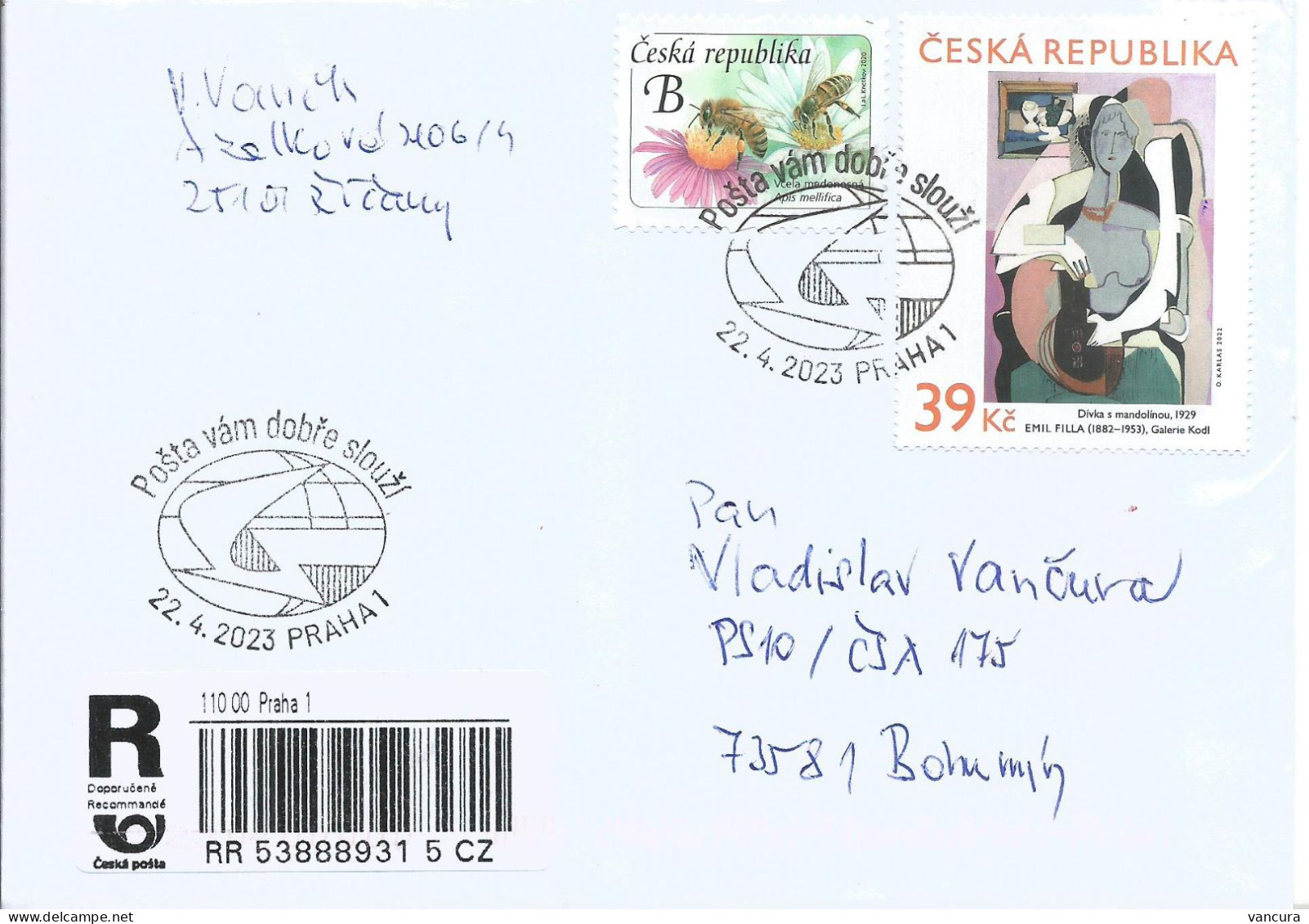 R Envelope Czech Republic Fila Used In 2023 Bee - Modernos