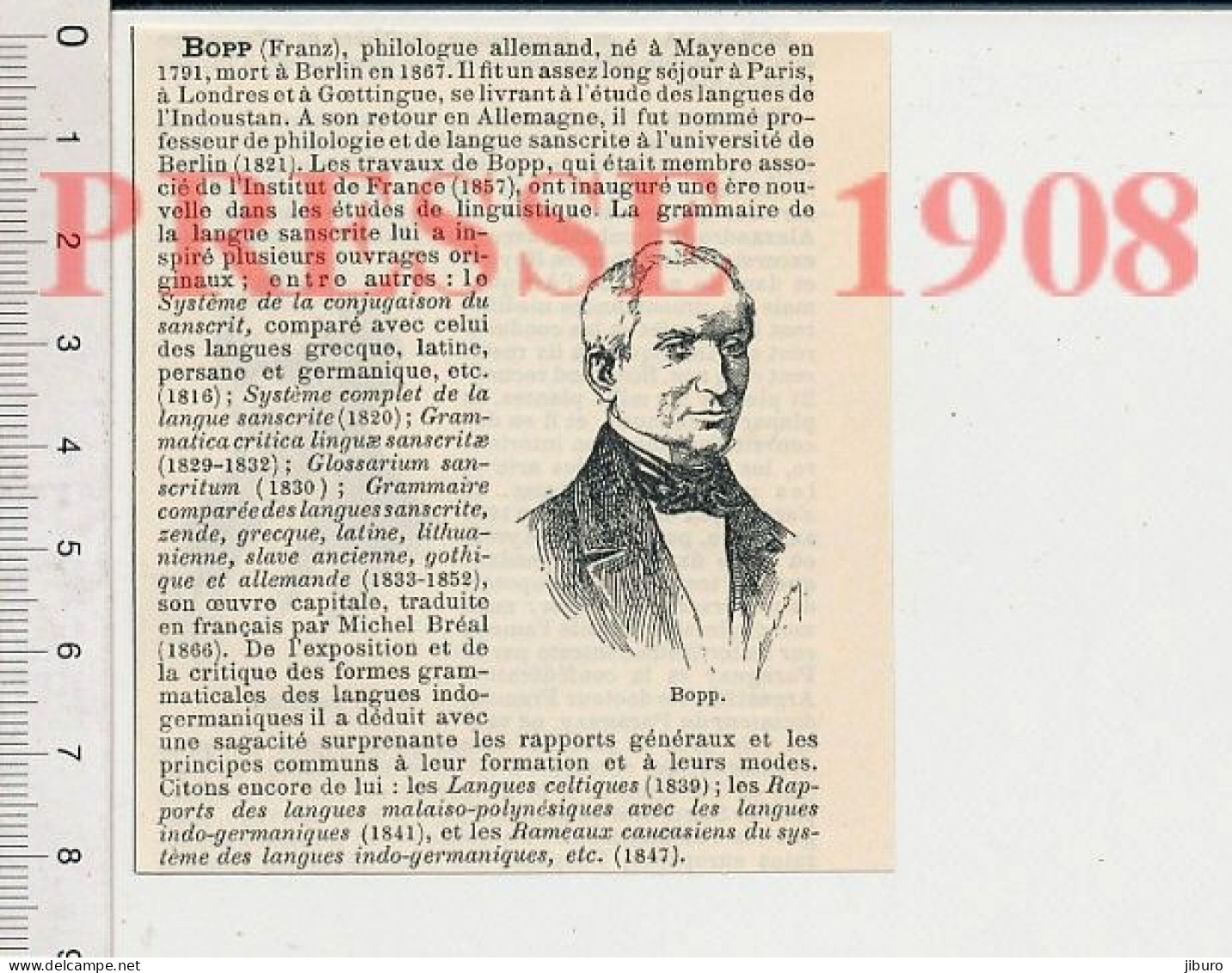 Doc 1908 Franz Bopp Portrait Philologue Allemand 222C1 - Unclassified