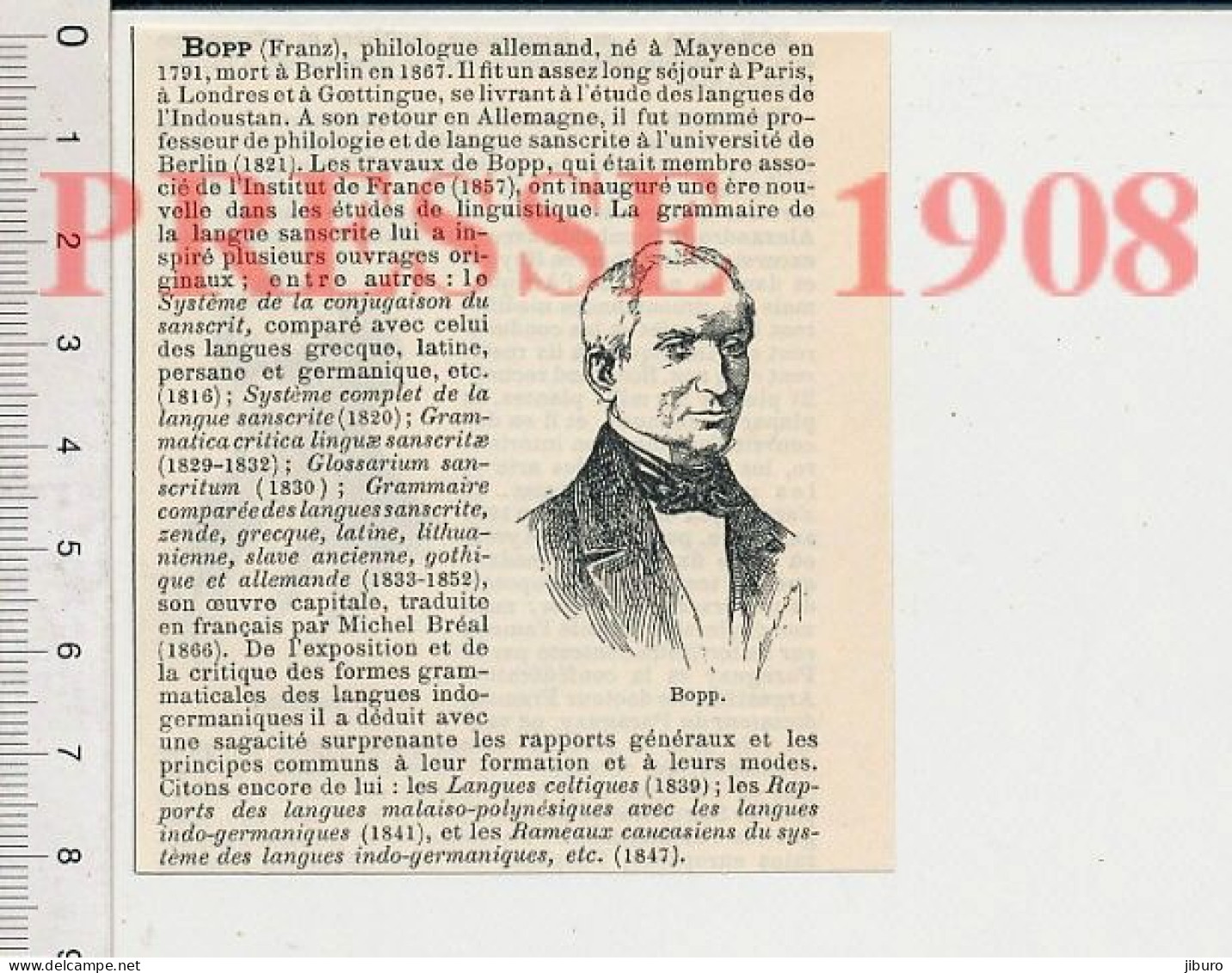 Doc 1908 Franz Bopp Portrait Philologue Allemand 222C1 - Non Classés