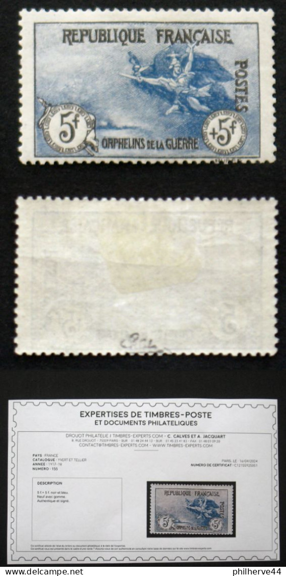 N° 155 ORPHELINS 5F+5F Neuf N* SUPERBE Cote 2150€ Signé Calves + Certificat - Unused Stamps