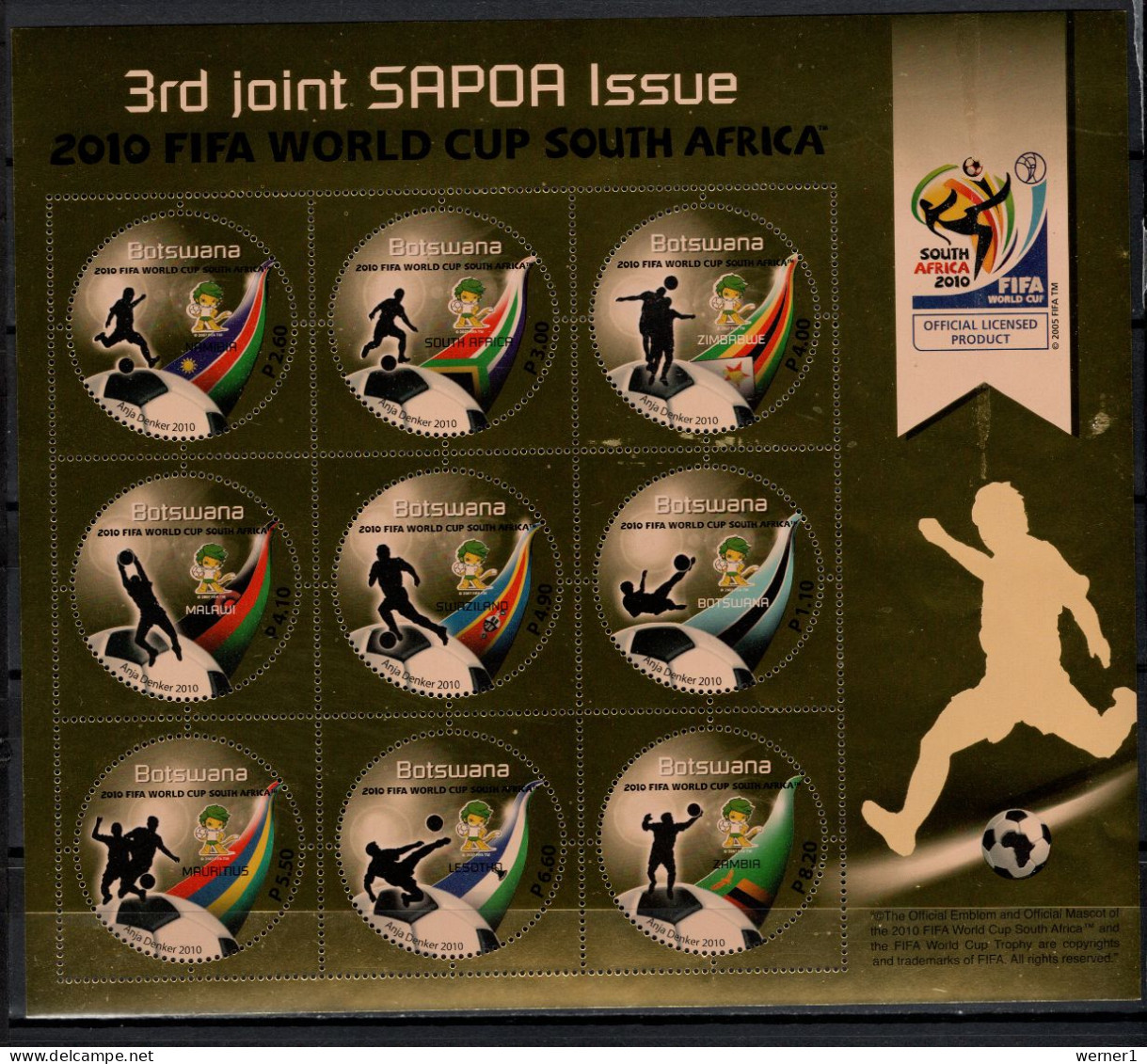 Botswana 2010 Football Soccer World Cup Sheetlet (colour Spot On Back) See Scan MNH - 2010 – Zuid-Afrika
