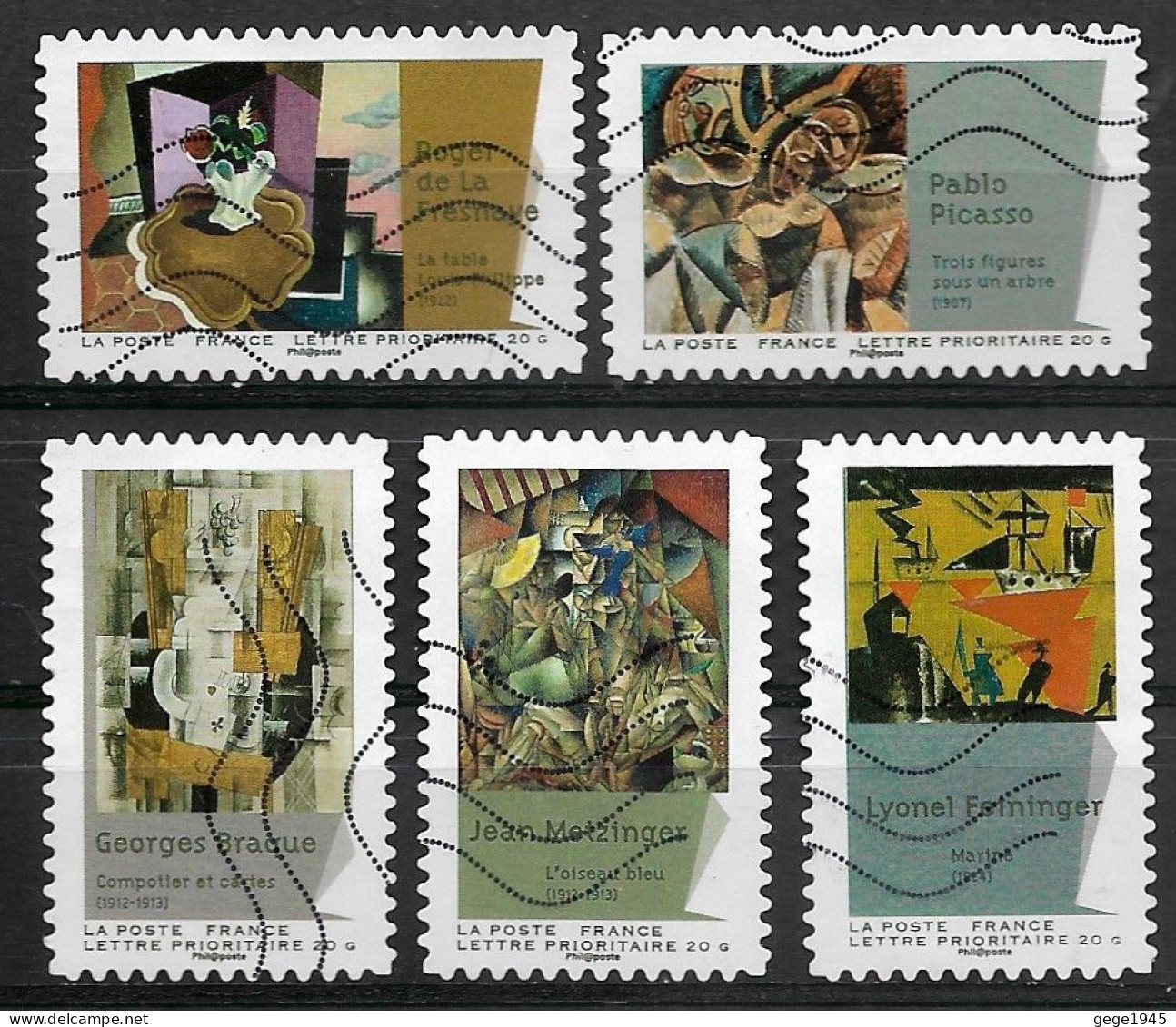 France 2012  Oblitéré Autoadhésif  N° 700 - 702 - 707 - 708 - 709  -  Peintures Du XX° Siècle  "  Le Cubisme  " - Used Stamps