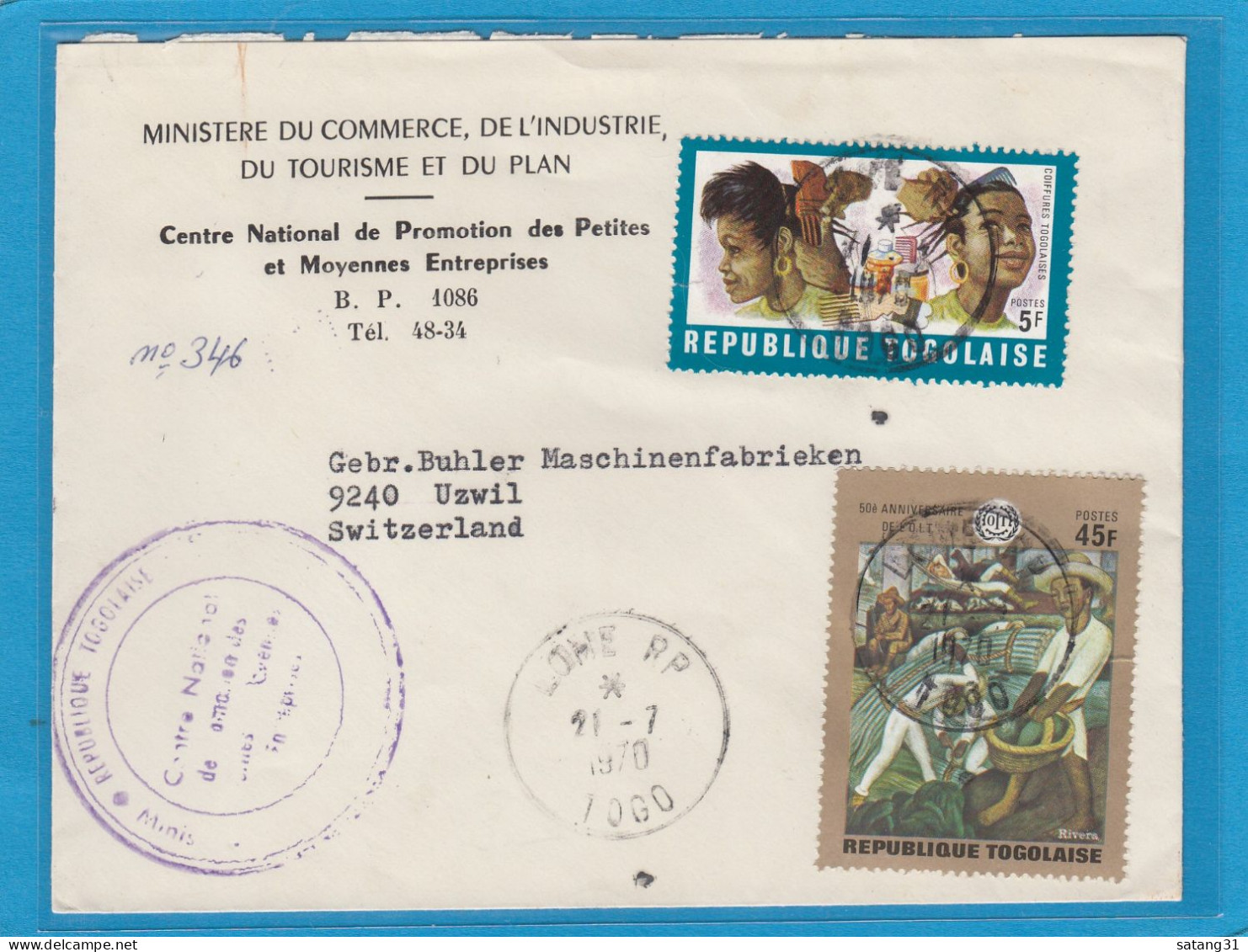 LETTRE DE LOME AVEC TIMBRES "COIFFURES TOGOLAISES" ET "PAYSANS". - Togo (1960-...)