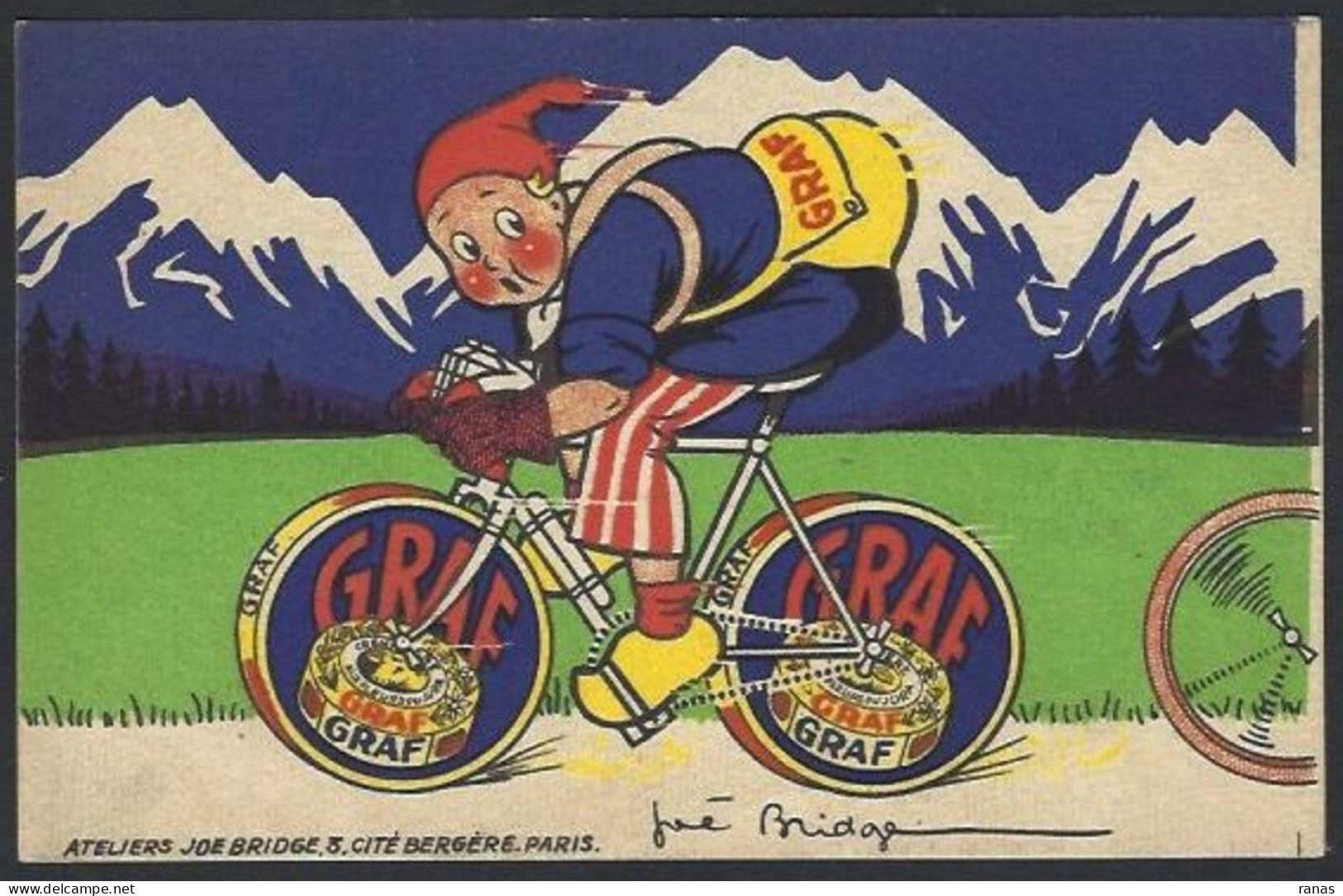 CPA Bridge Joé Publicité Publicitaire Réclame GRAF Cycle Cyclisme Non Circulé Dole Jura - Reclame