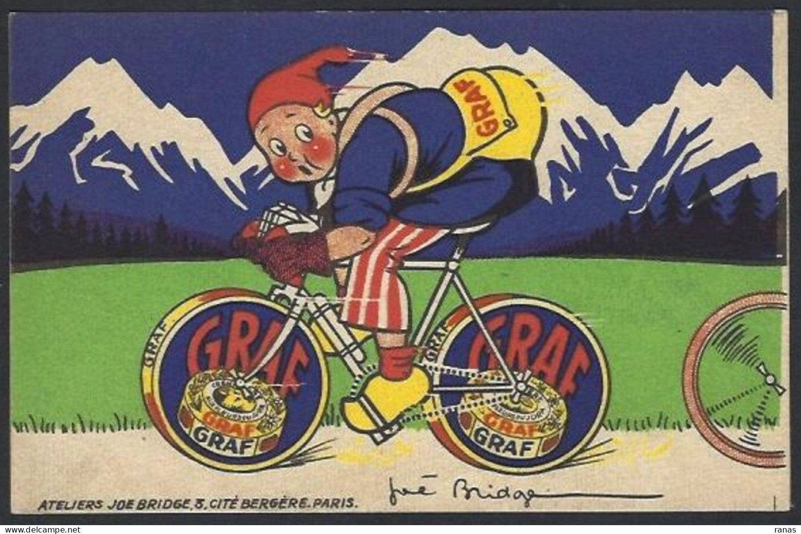 CPA Bridge Joé Publicité Publicitaire Réclame GRAF Cycle Cyclisme Non Circulé Dole Jura - Advertising