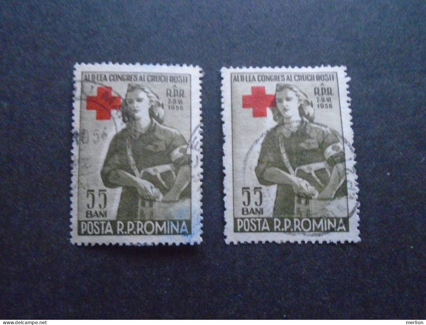 D202283   Romania - 1956   -  Lot Of 2  Used Stamps   Red Cross Croix Rouge  Congress   1579 - Oblitérés