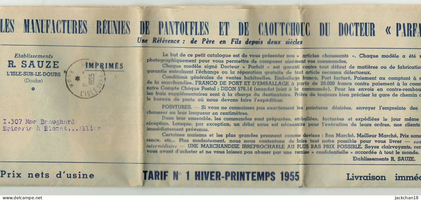 - L'ISLE Sur Le DOUBS (Doubs) LES MANUFACTUES REUNIES DE PANTOUFLES ET DE CAOUTCHOUC DU DOCTEUR "PARFAIT" - Vestiario & Tessile