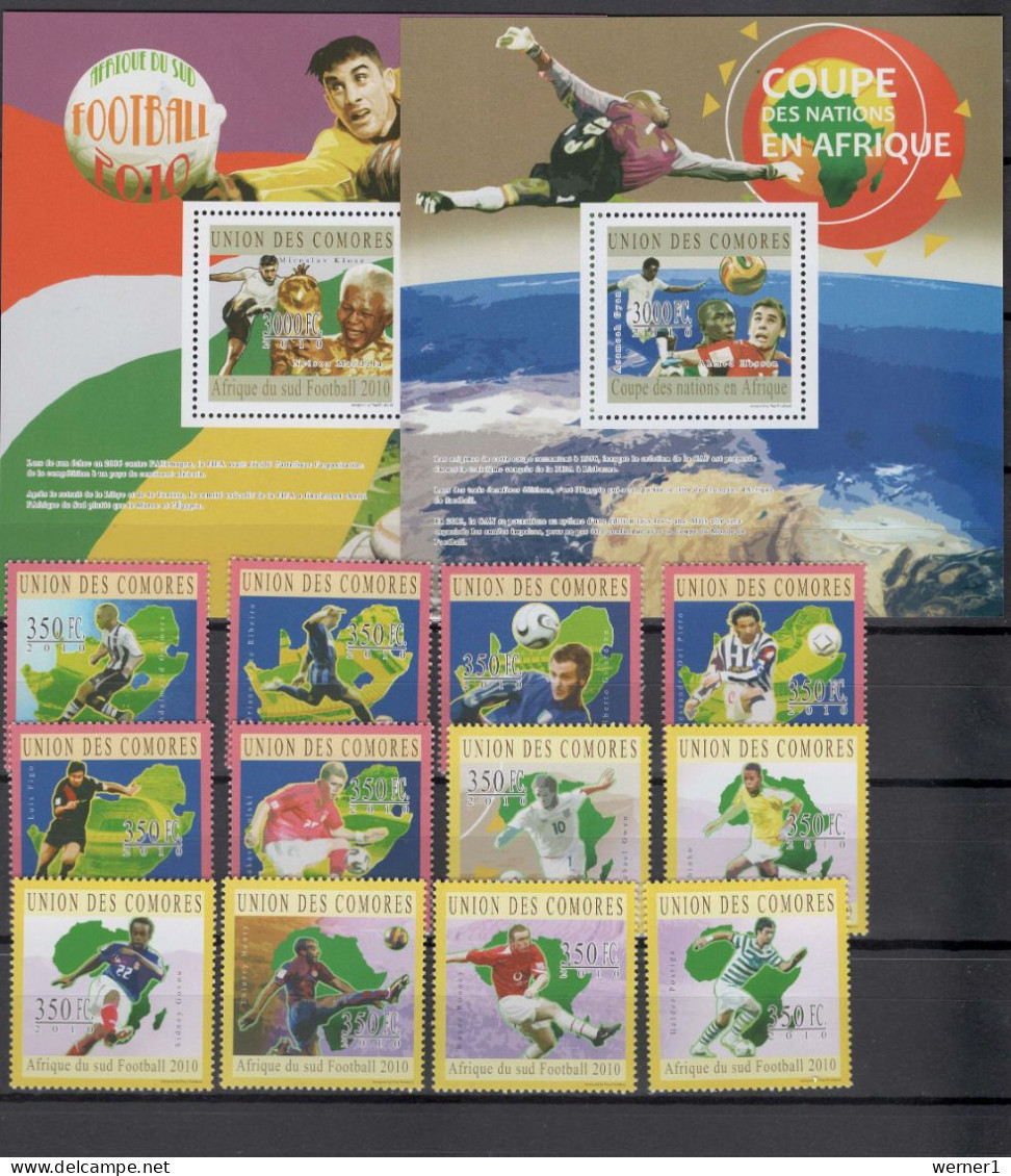 Comoro Islands - Comores 2010 Football Soccer World Cup Set Of 12 + 2 S/s MNH - 2010 – Zuid-Afrika