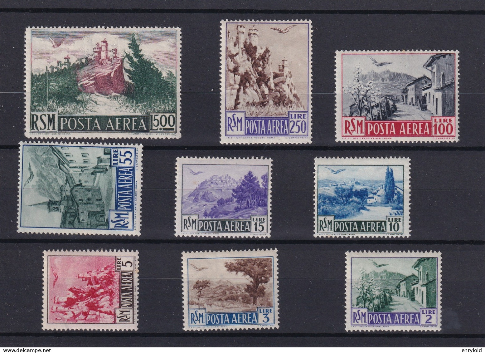 Posta Aerea San Marino 75° Anniversario Dell'UPU ** 1950 Serie Copleta Gomma Integra - Neufs