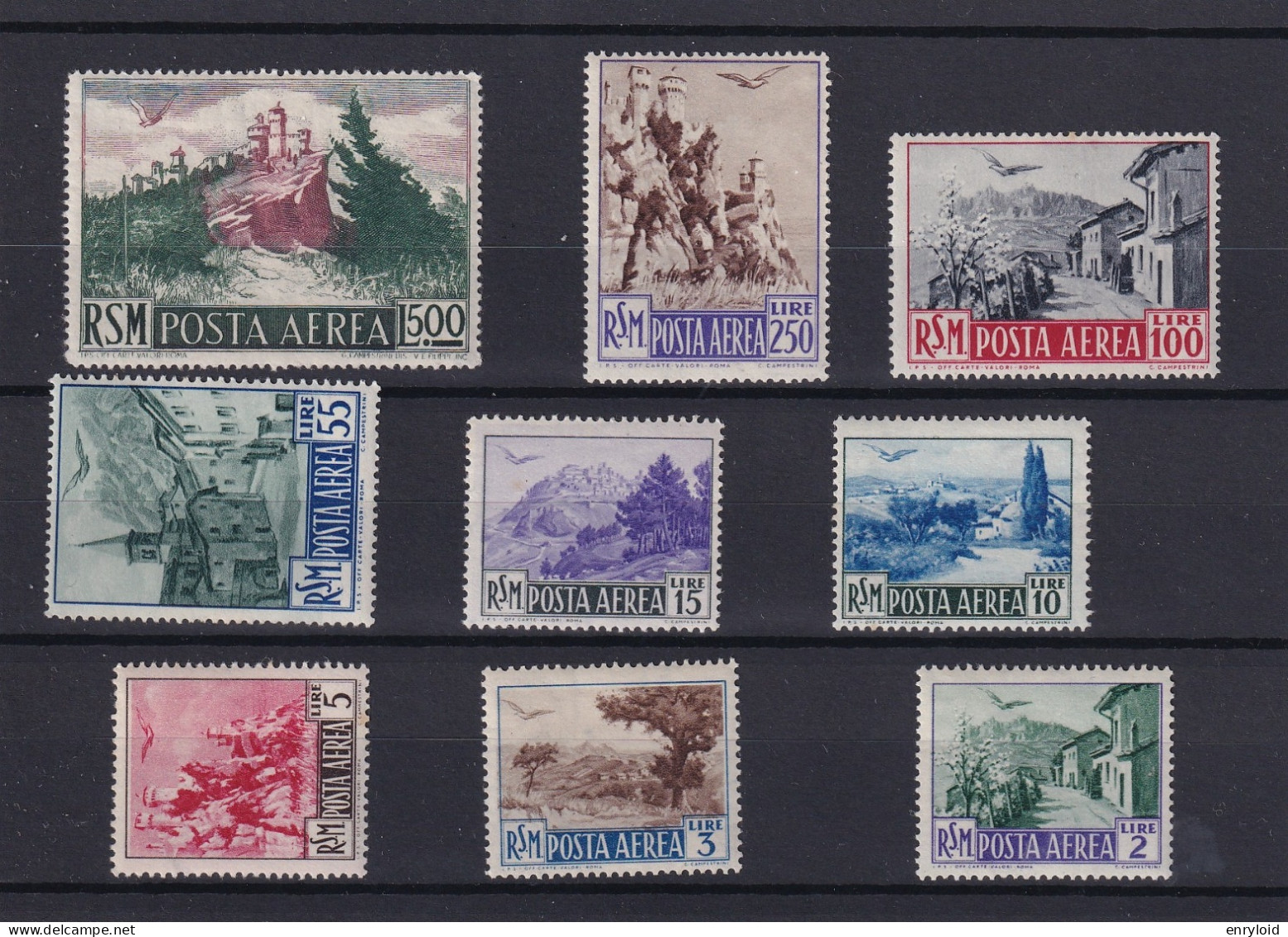 Posta Aerea San Marino 75° Anniversario Dell'UPU ** 1950 Serie Copleta Gomma Integra - Unused Stamps