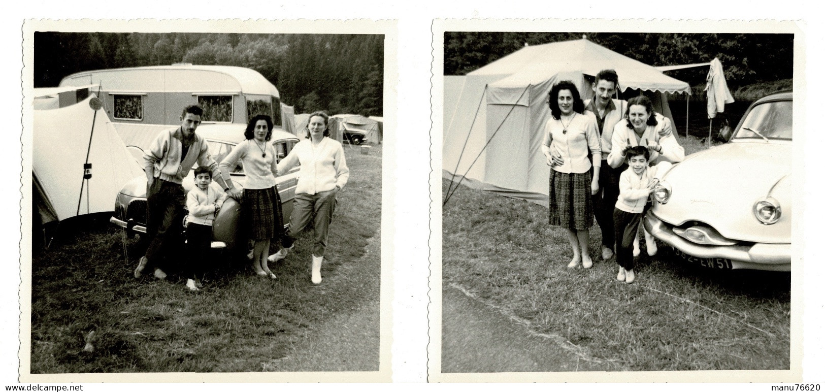 Ref 1 - 2 Photos + Négatif  : Personnes Et Voiture Dauphine Renault En Camping , Im. Reims , Marne - France  . - Europa