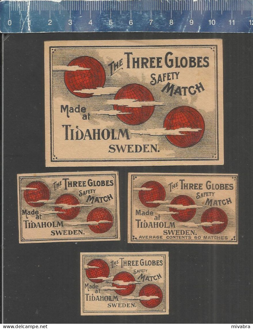 THE THREE GLOBES - OLD VINTAGE MATCHBOX LABELS MADE IN SWEDEN - Luciferdozen - Etiketten