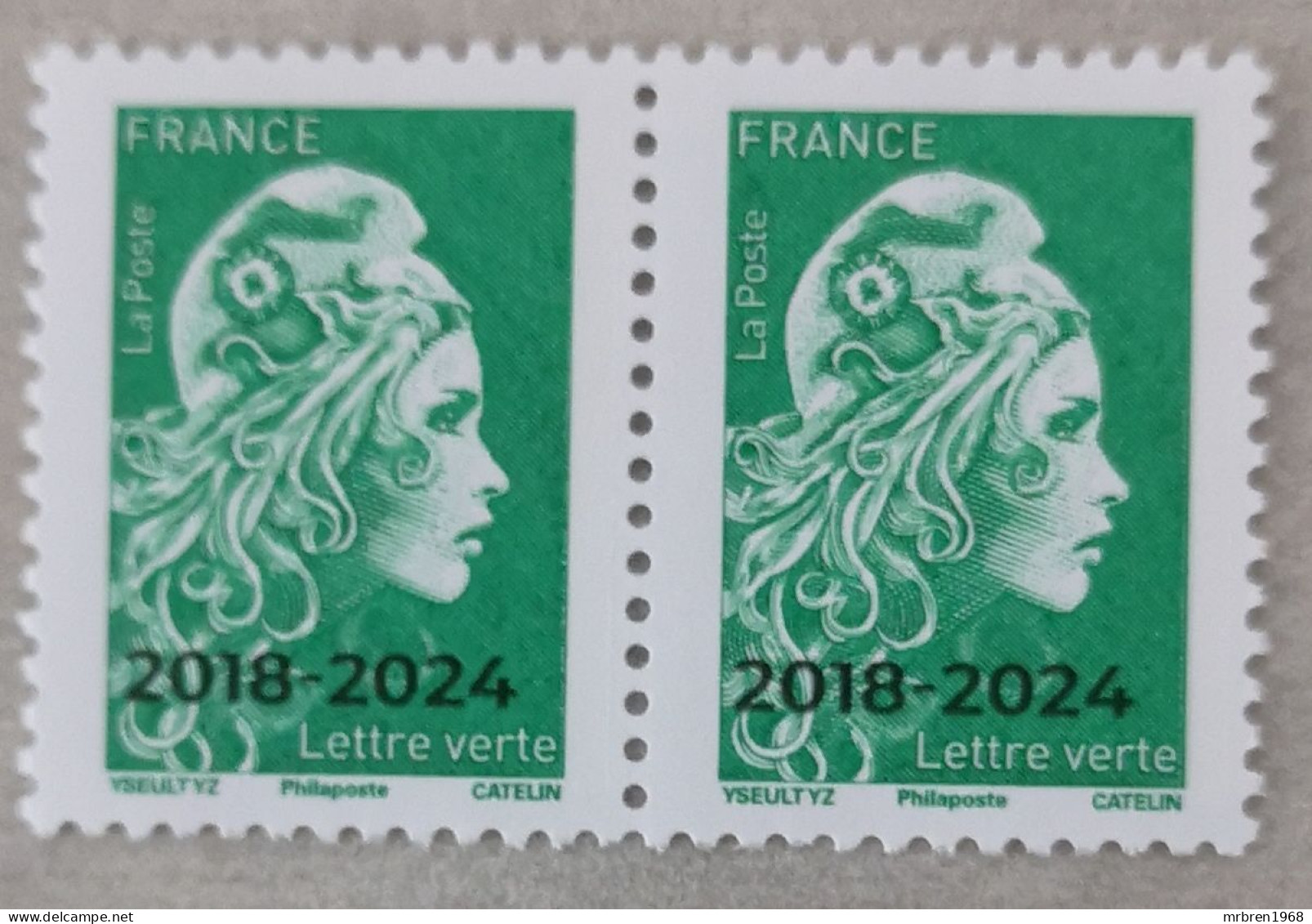 Marianne L'Engagée YZ Surchargée 2018 2024 Paire Lettre Verte Neuf ** - 2018-2023 Marianne L'Engagée