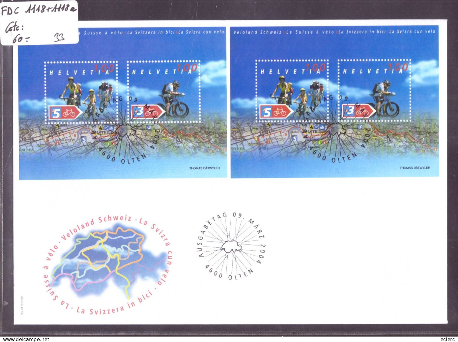 FDC GRAND FORMAT No 1118-1118a ( LES 2 DIFFERENTS BLEUS ) - COTE: 60.- ( !! ATTENTION AUX FRAIS DE PORT HORS SUISSE!! ) - Timbres D'automates