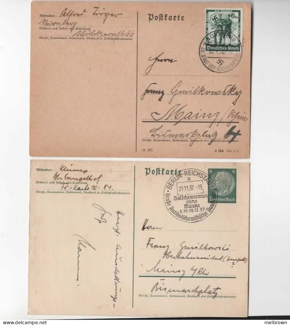 Germany 1937/1938 BERLIN & NURNBERG Third Reich Collectible Used Stamped And Franked Postcards - Briefe U. Dokumente