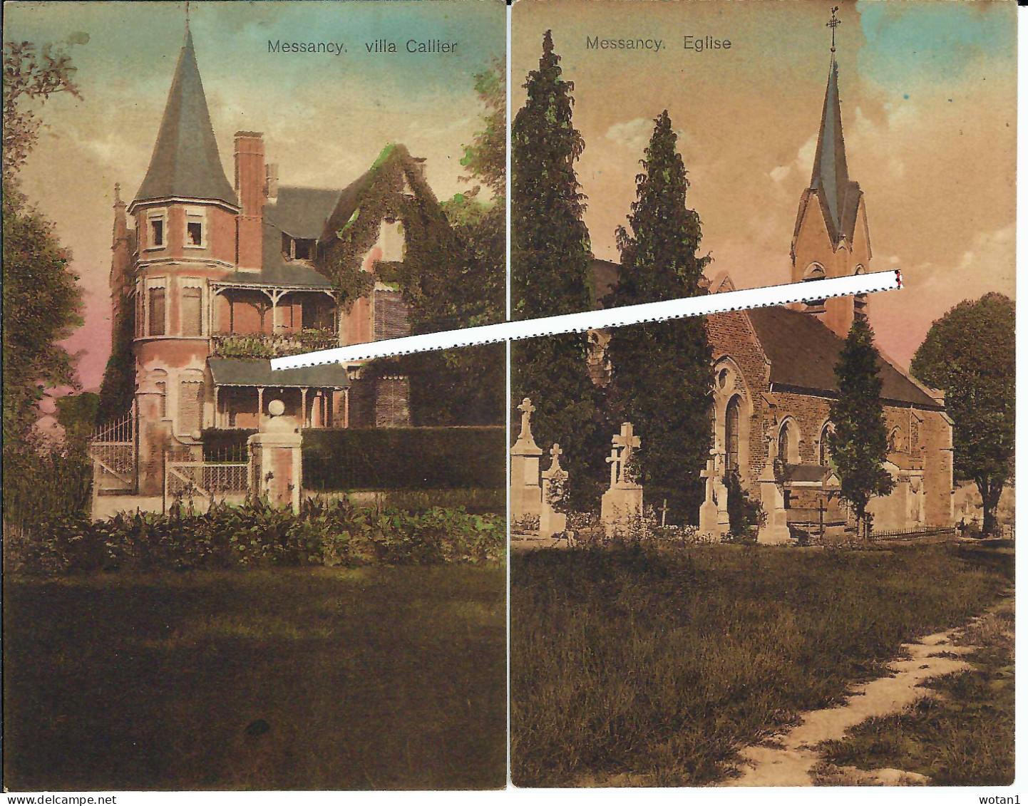 4 C.P. - MESSANCY : Villa Callier - Eglise - Route De Longwy, Pens. Des Soeurs Francisc - Chât. Bosseler - Messancy