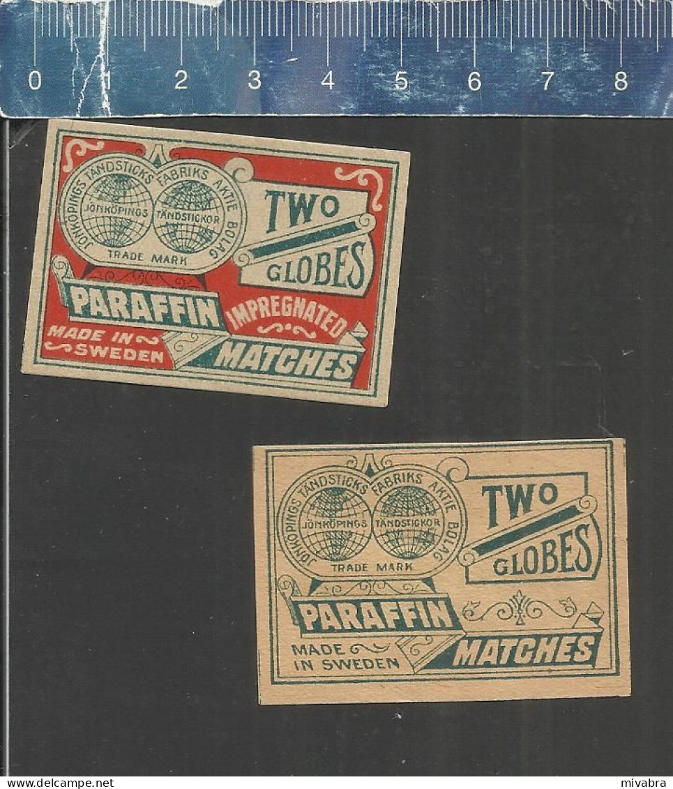 THE TWO GLOBES - PARAFFIN MATCHES - OLD VINTAGE MATCHBOX LABELS MADE IN SWEDEN - Luciferdozen - Etiketten