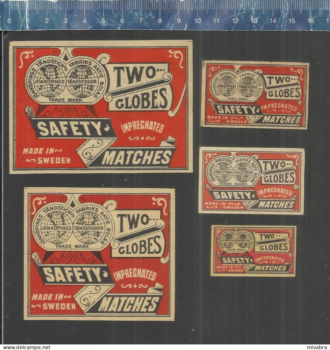 THE TWO GLOBES - SAFETY MATCHES - OLD VINTAGE MATCHBOX LABELS MADE IN SWEDEN - Matchbox Labels