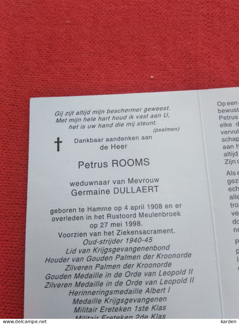 Doodsprentje Petrus Rooms / Hamme 4/4/1908 - 27/5/1998 ( Germaine Dullaert ) - Godsdienst & Esoterisme