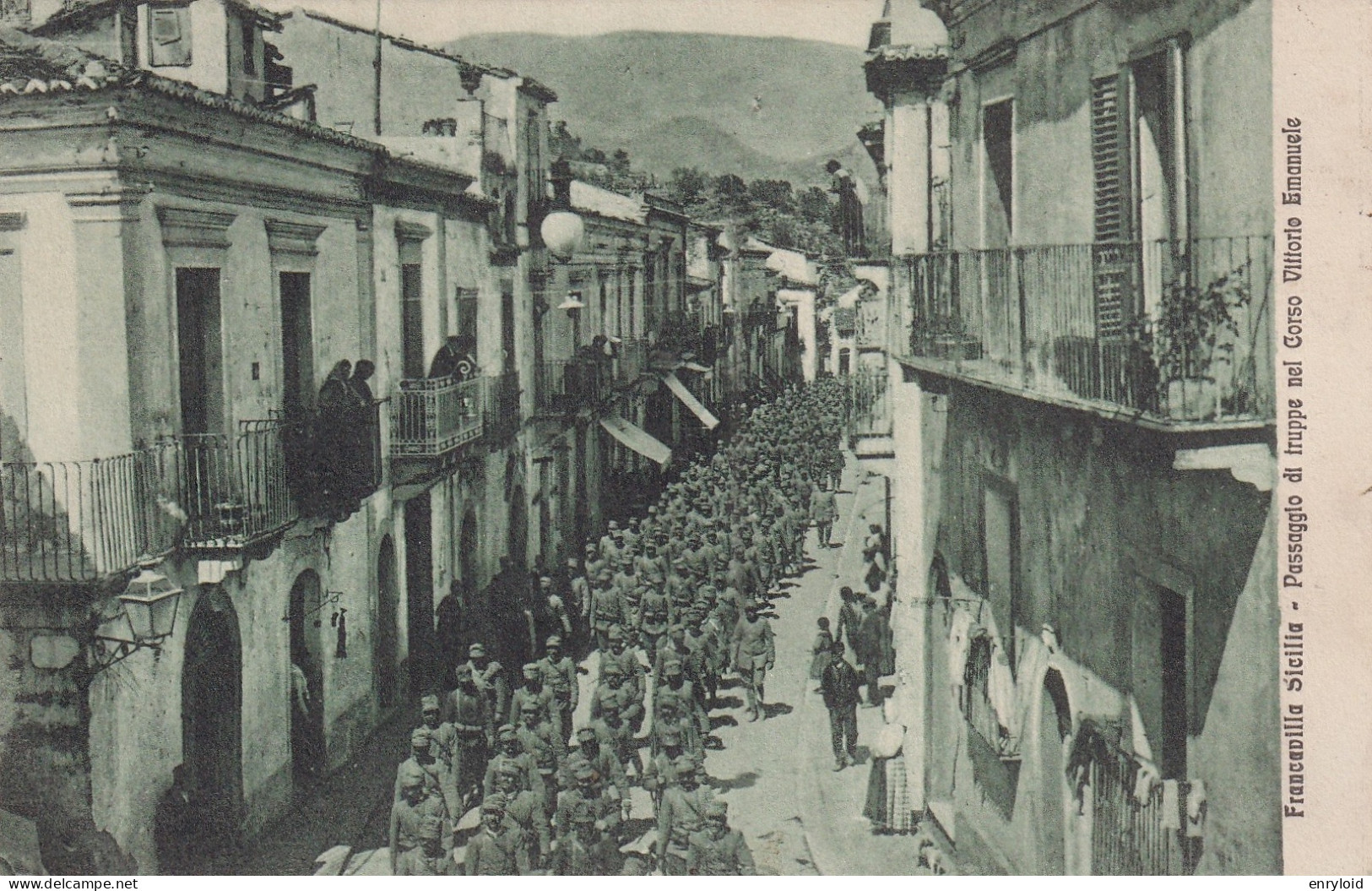 Francavilla Sicilia Passaggio Di Truppe Nel Corso Vittorio Emanuele 1924 - Andere & Zonder Classificatie