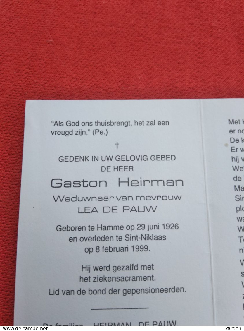 Doodsprentje Gaston Heirman / Hamme 29/6/1926 Sint Niklaas 8/2/1999 ( Lea De Pauw ) - Godsdienst & Esoterisme