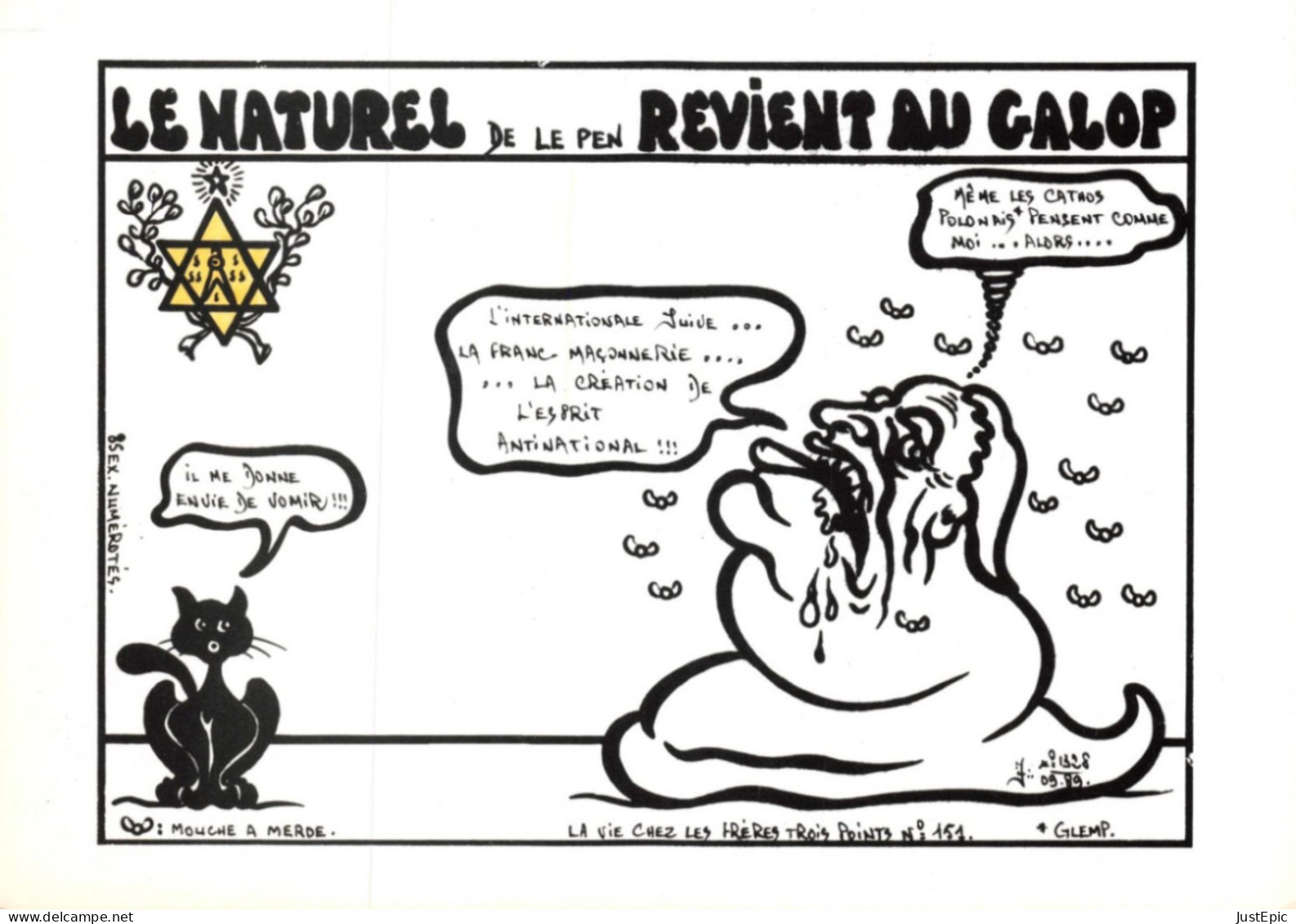 "LE NATUREL DE LE PEN REVIENT AU GALOP "LARDIE Jihel Tirage 85 Ex. Caricature Franc-maçonnerie Antisémitisme- CPM - Satirical