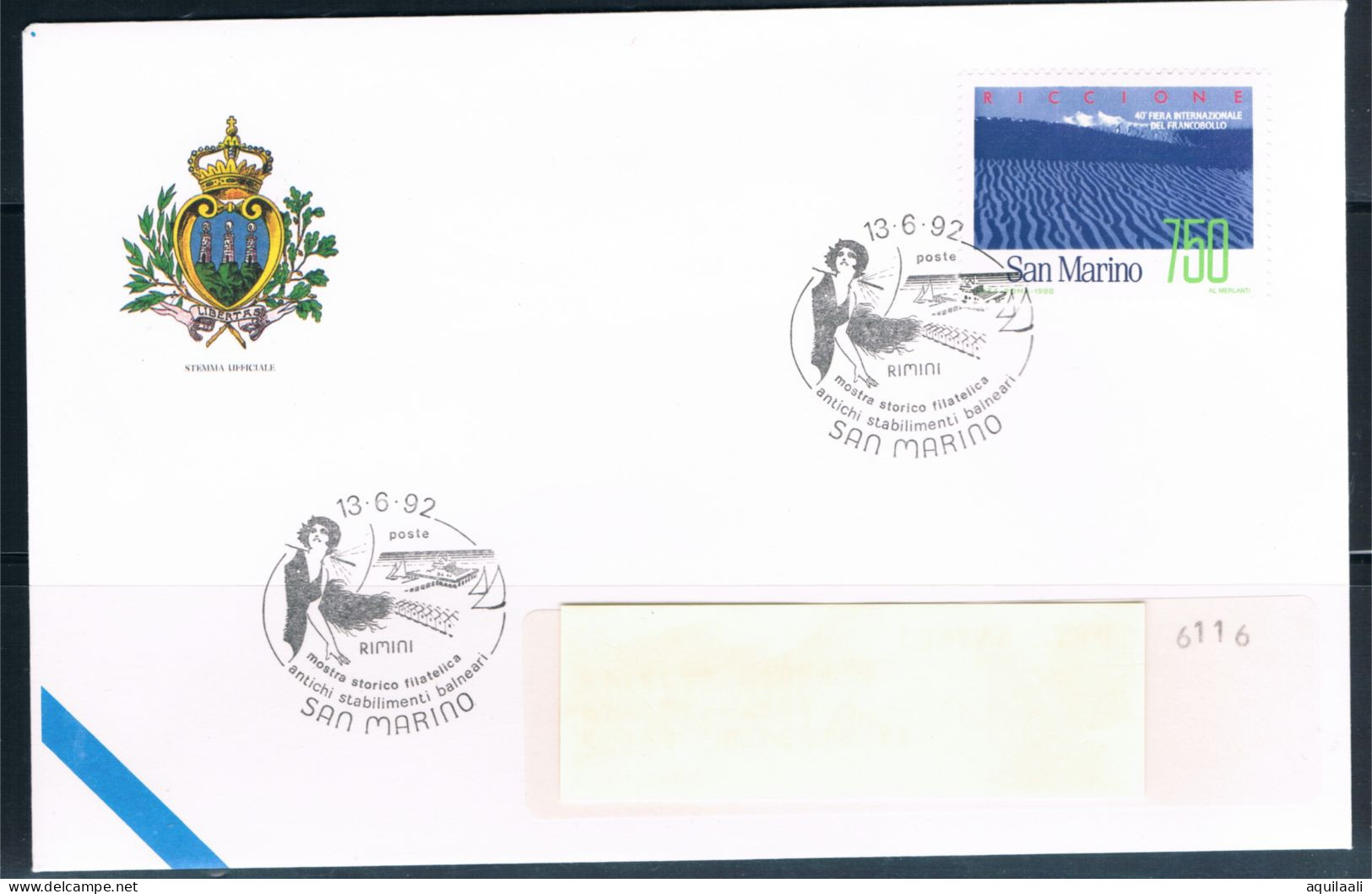 SAN MARINO 1992 - Rimini, Mostra Storico Filatelico  Antichi Stabilimenti Balneari", Annullo Speciale. - Briefmarkenausstellungen