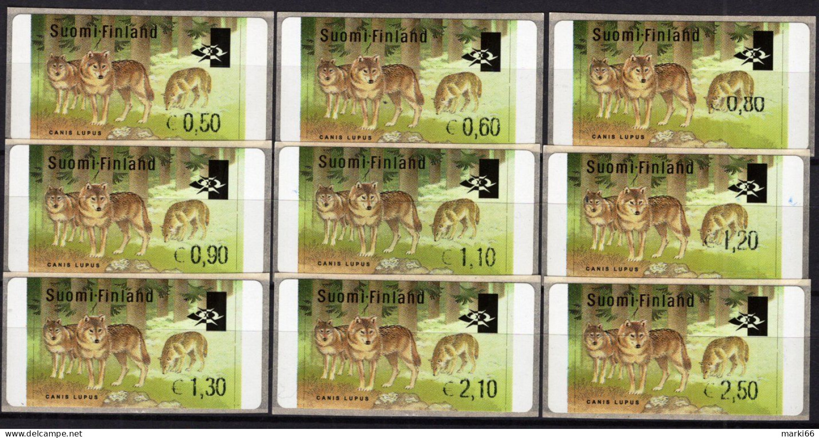 Finland - 2002 - Wolves - Canis Lupus - Mint ATM Self-adhesive Stamp Set (EUR) - Machine Labels [ATM]