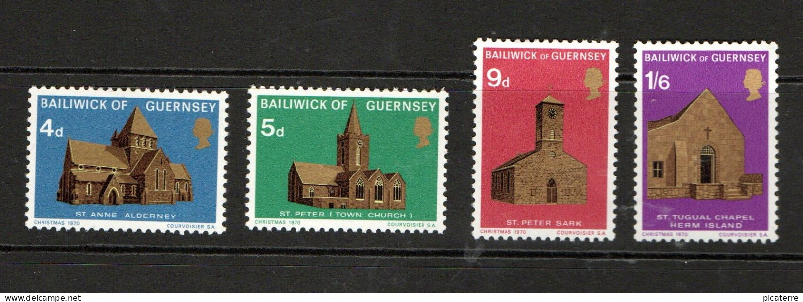 GUERNSEY- Pre-Decimal - Christmas Stamps - Churches- Complete 4V 1970 MNH Set - Guernsey