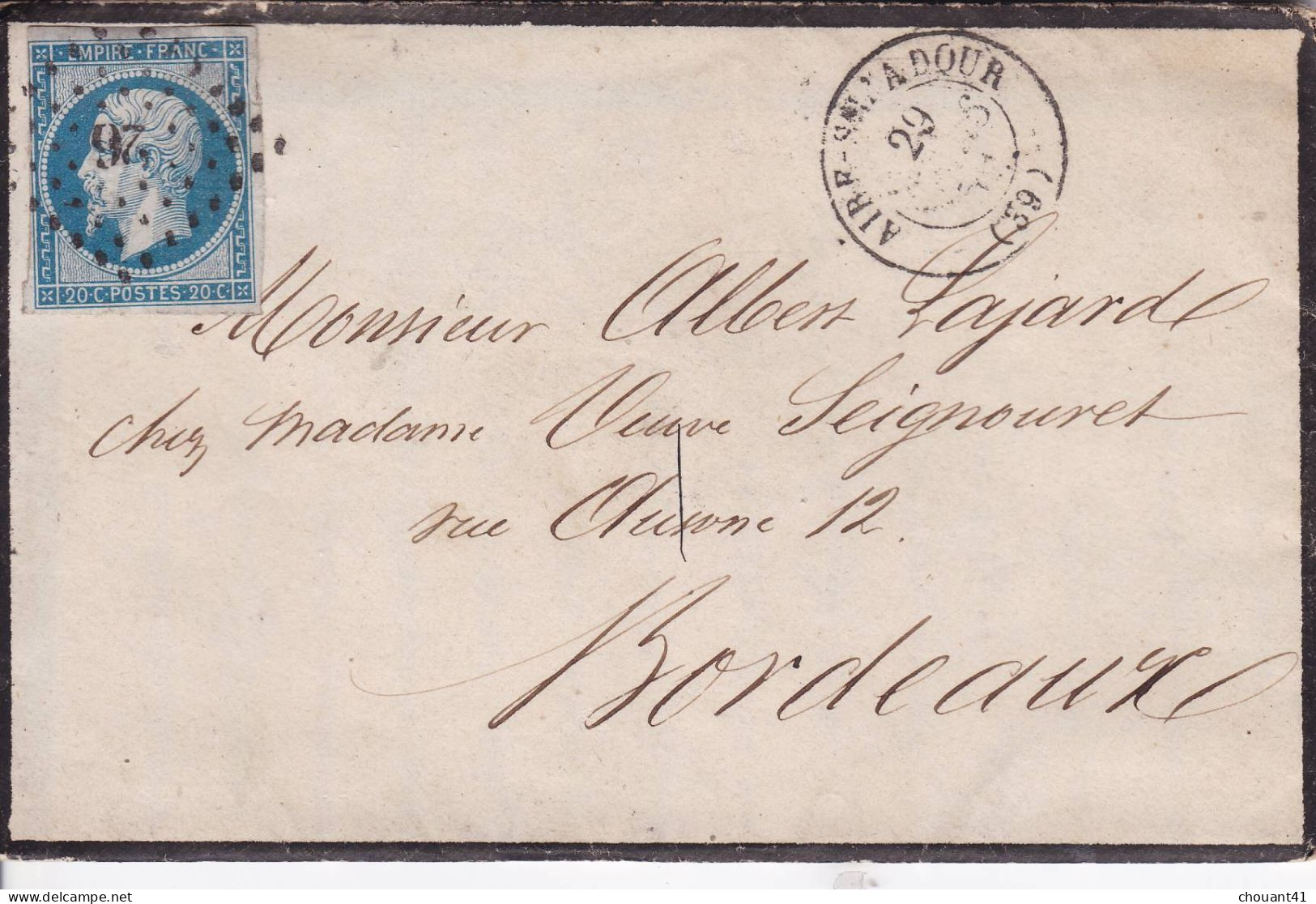 LAC 14A PC 26 Aire Sur Adour Pour Bordeaux 1859 Ambulant De Jour Au Verso - 1849-1876: Période Classique