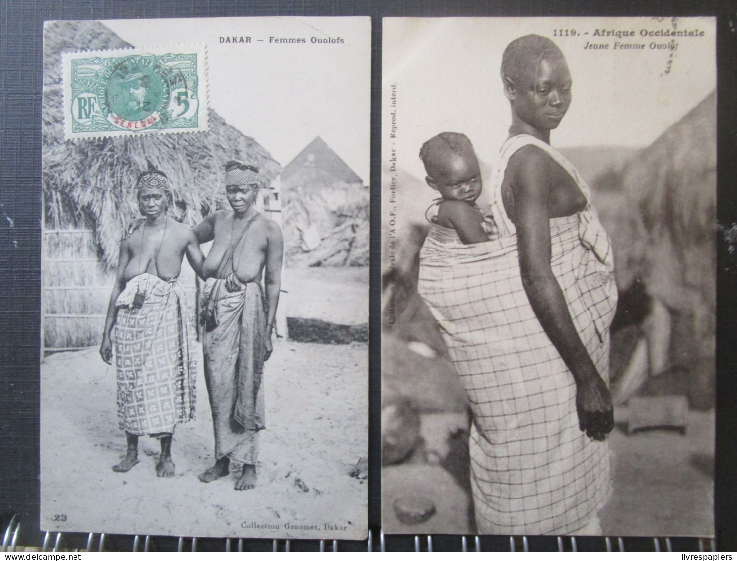 Afrique Occidentale Lot 2 Cpa Jeunes Femmes Oulofs  , Timbrées - Colecciones Y Lotes