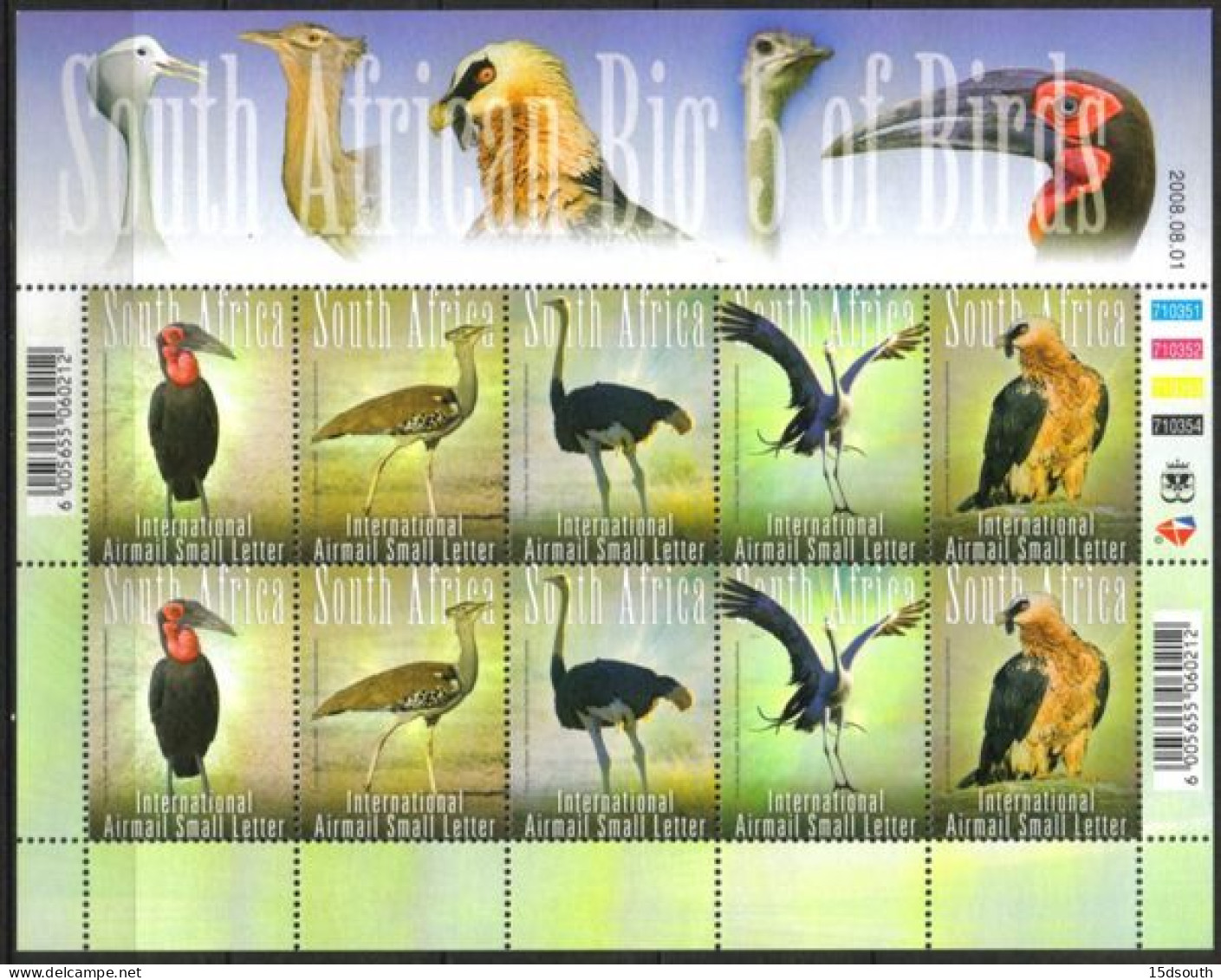 South Africa - 2008 Big Five Birds Sheet (**) # SG 1664-1668 - Kranichvögel