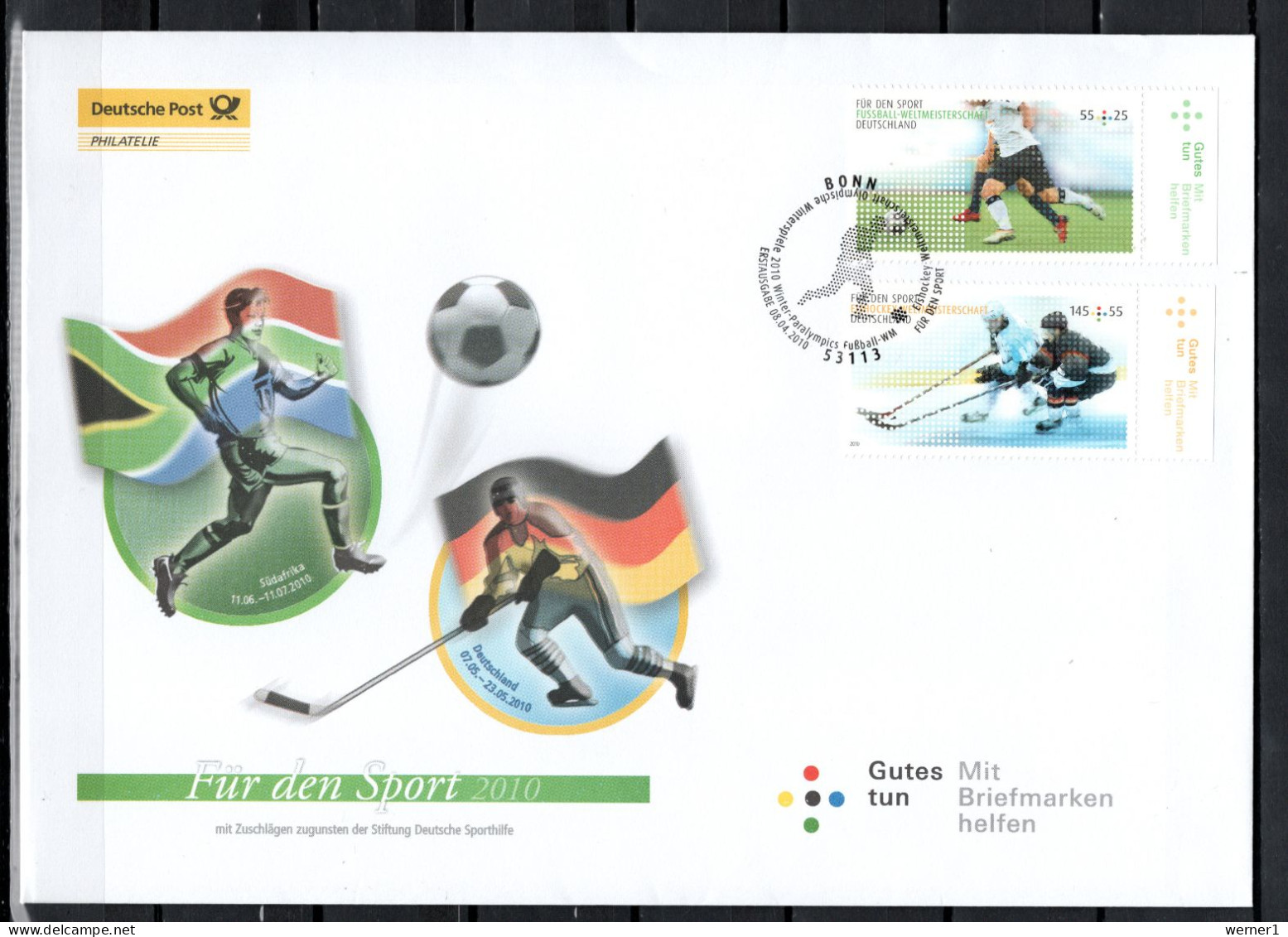 Germany 2010 Football Soccer World Cup, Ice Hockey Set Of 2 On FDC - 2010 – Zuid-Afrika