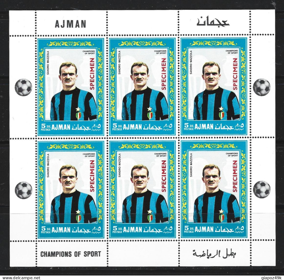 ● AJMAN 1968 ● Calcio ● Sandro MAZZOLA ● SPECIMEN ● Dentellato ● La GRANDE INTER ● BF X 6 ** ️️️● Soccer ️️️● - Ajman