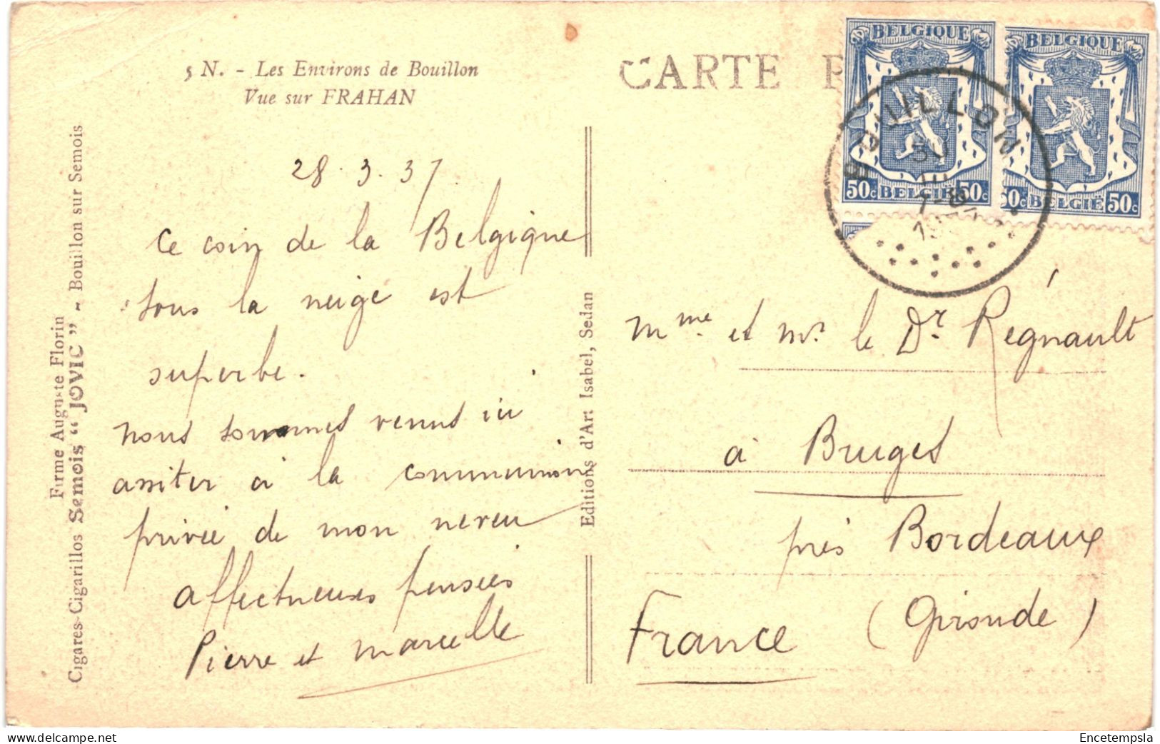 CPA Carte Postale Belgique Vue Sur Frahan 1937     VM80107 - Bouillon
