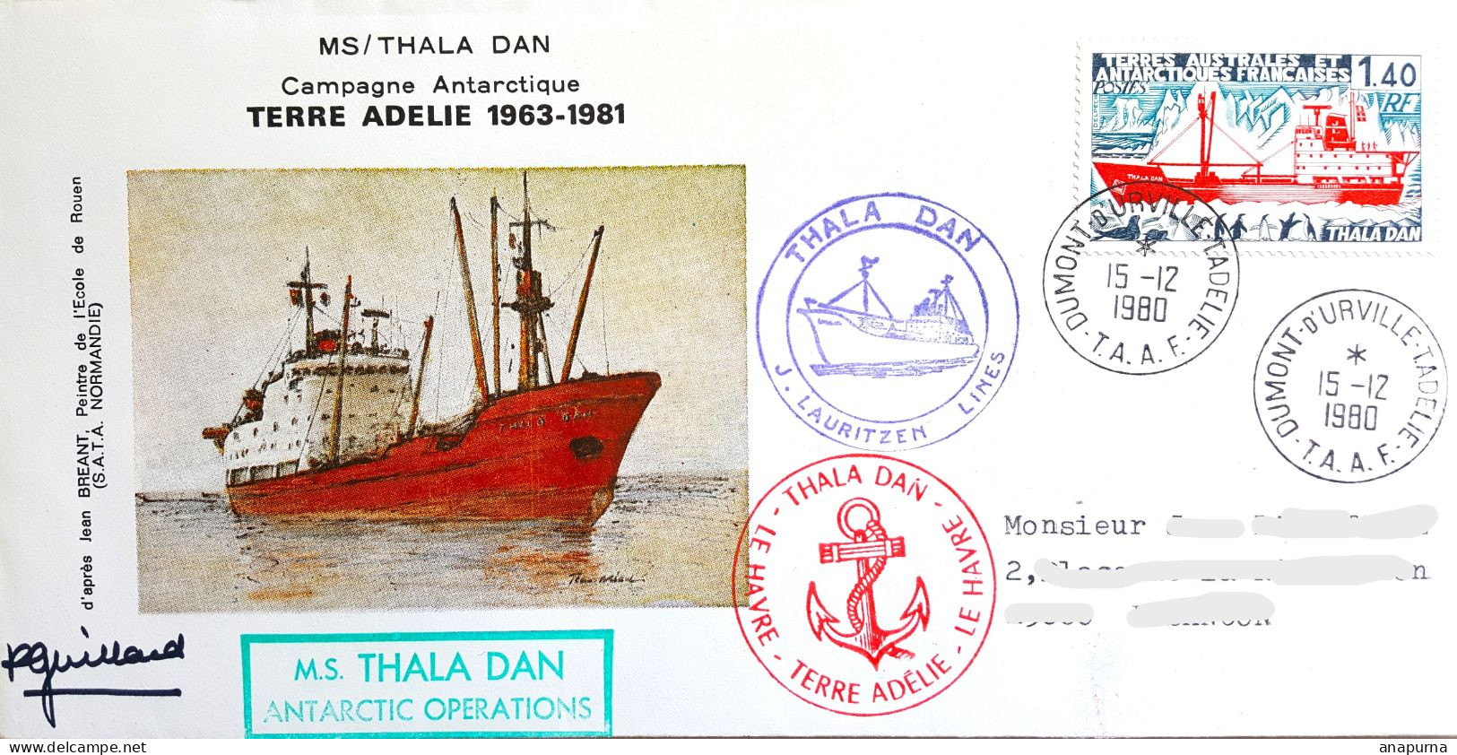 Terre Adélie, EPF Missions Paul Emile Victor, Pli Peinture Du Thala Dan, Signé Guillard, Numéroté, Cachet Arrivé France - Storia Postale