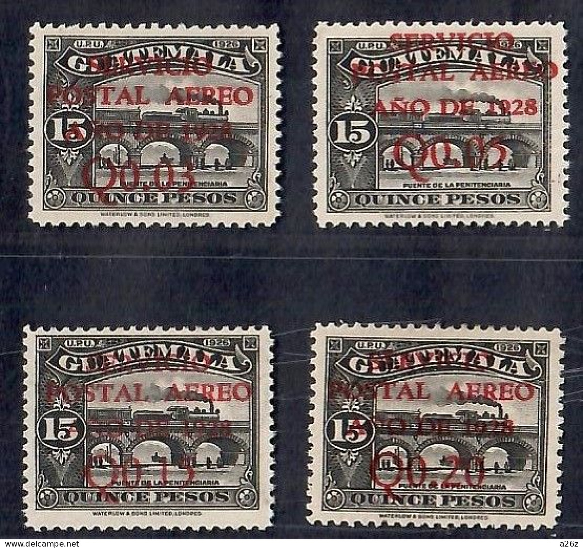 Guatemala 1929 Le Penitenciaria Bridge Surcharged In Red Airmail  4V MH - Guatemala