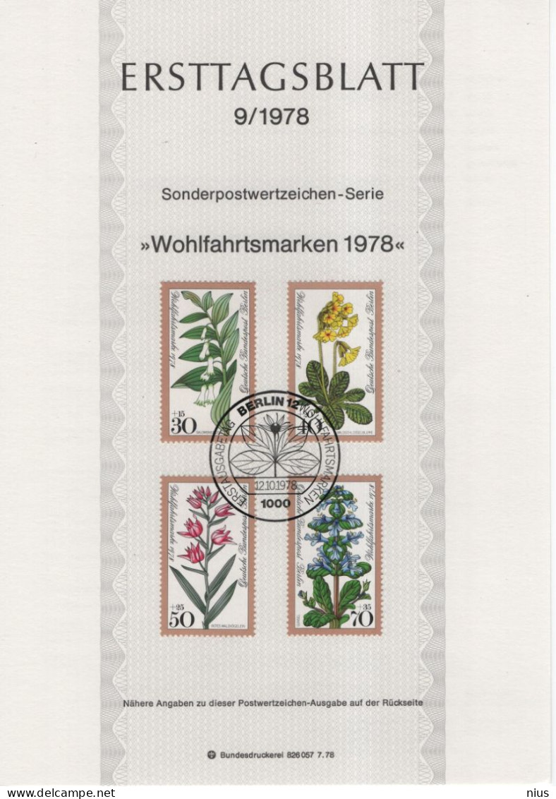 Germany Deutschland 1978-9 ETB Wohlfahrtsmarken Wohlfahrtsmarke Flower Flowers Flora Blume Blumen, Canceled In Berlin - 1974-1980