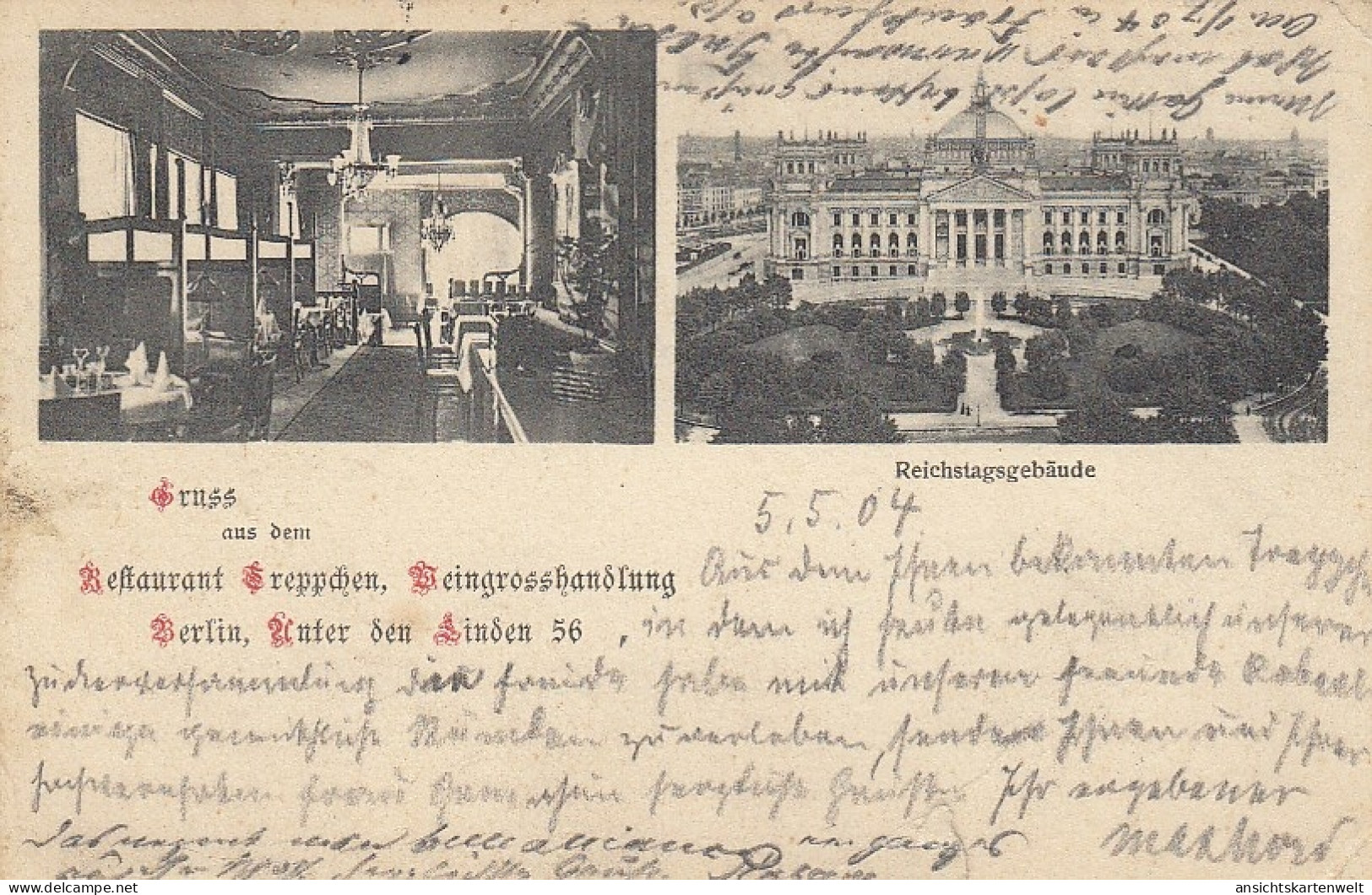 Berlin Gruss Aus Dem Restaurant Treppchen Unter Den Linden Gl1904 #D1177 - Andere & Zonder Classificatie