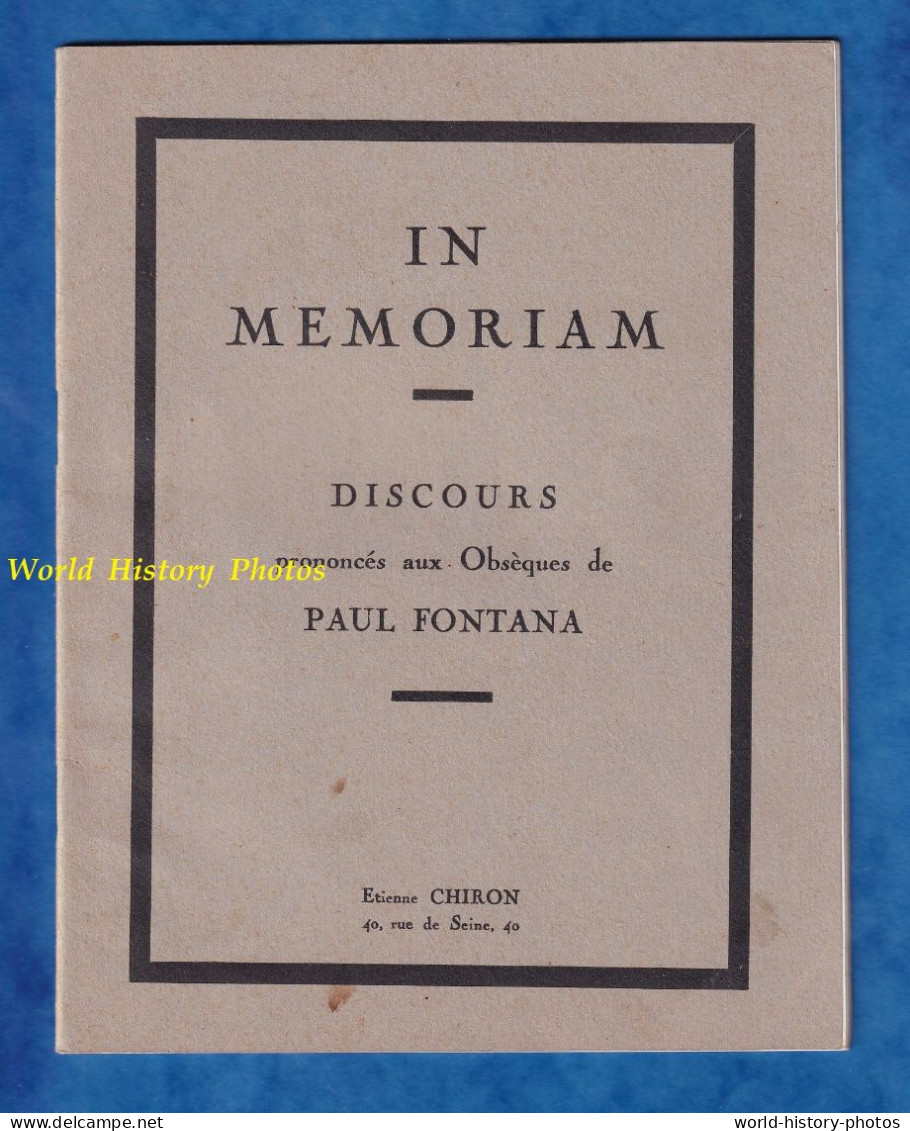 Livre Ancien - 1929 - In Memoriam Obséques De Paul FONTANA Homme Corse ( 1876 / 1929 ) Bibliothéque & Musée De La Guerre - Corse