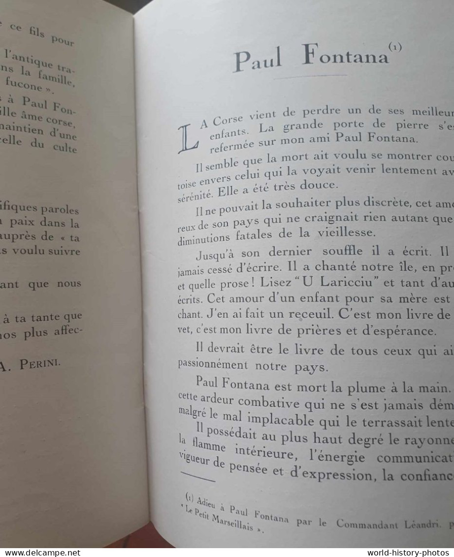 Livre Ancien - 1929 - In Memoriam Obséques De Paul FONTANA Homme Corse ( 1876 / 1929 ) Bibliothéque & Musée De La Guerre - Corse