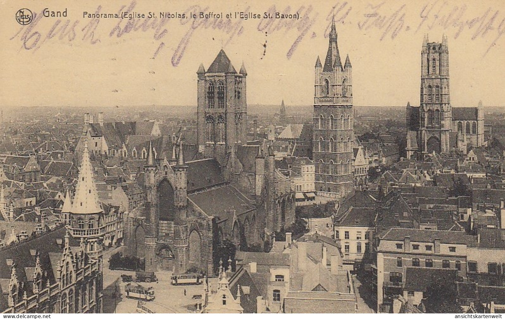 Gand Eglise St.Nicolas, Le Beffroi Et L'Eglise St.Bavon Feldpgl1914? #D0799 - Sonstige & Ohne Zuordnung