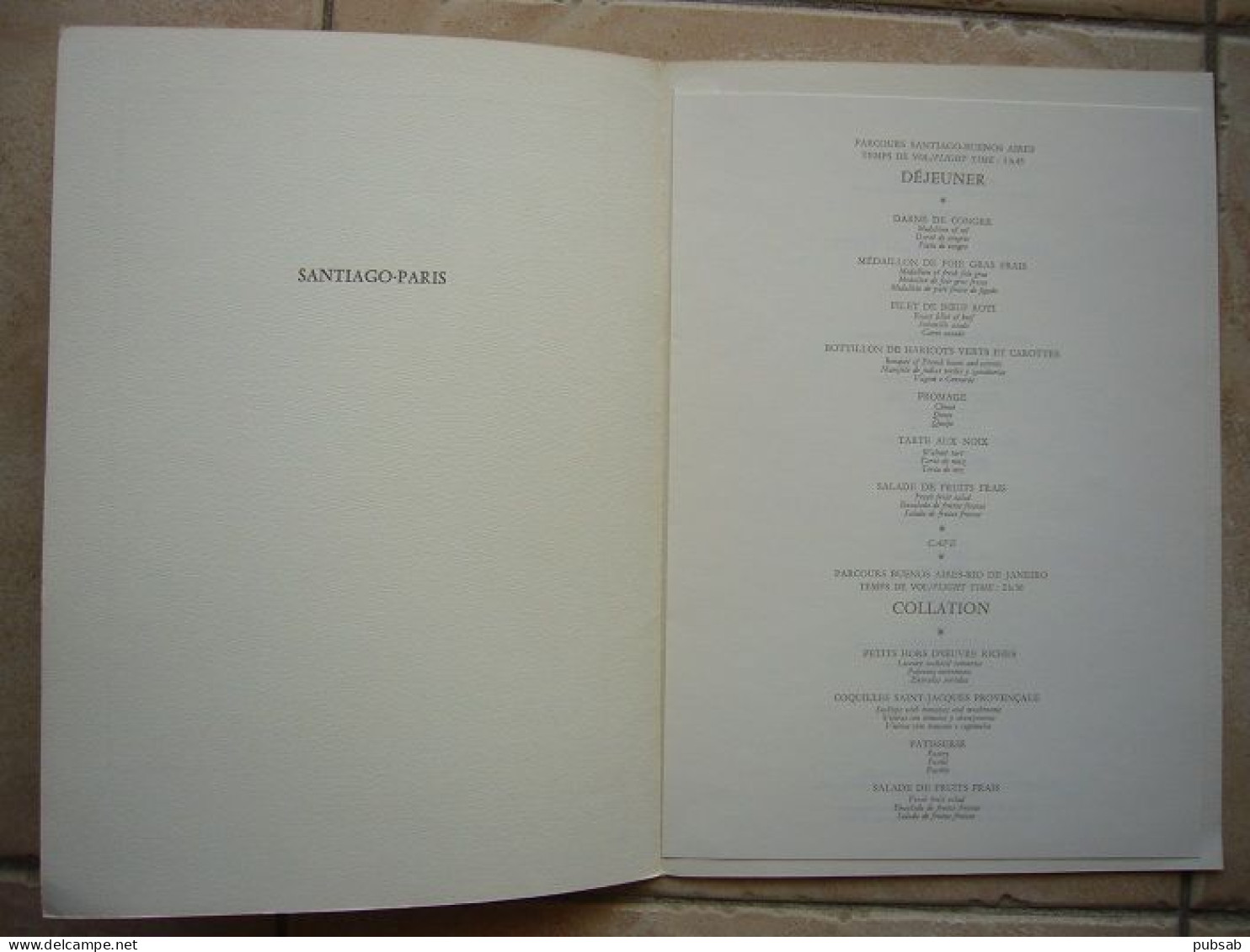 Avion / Airplane / AIR FRANCE / Menu / Vol PARIS - SANTIAGO - Menu