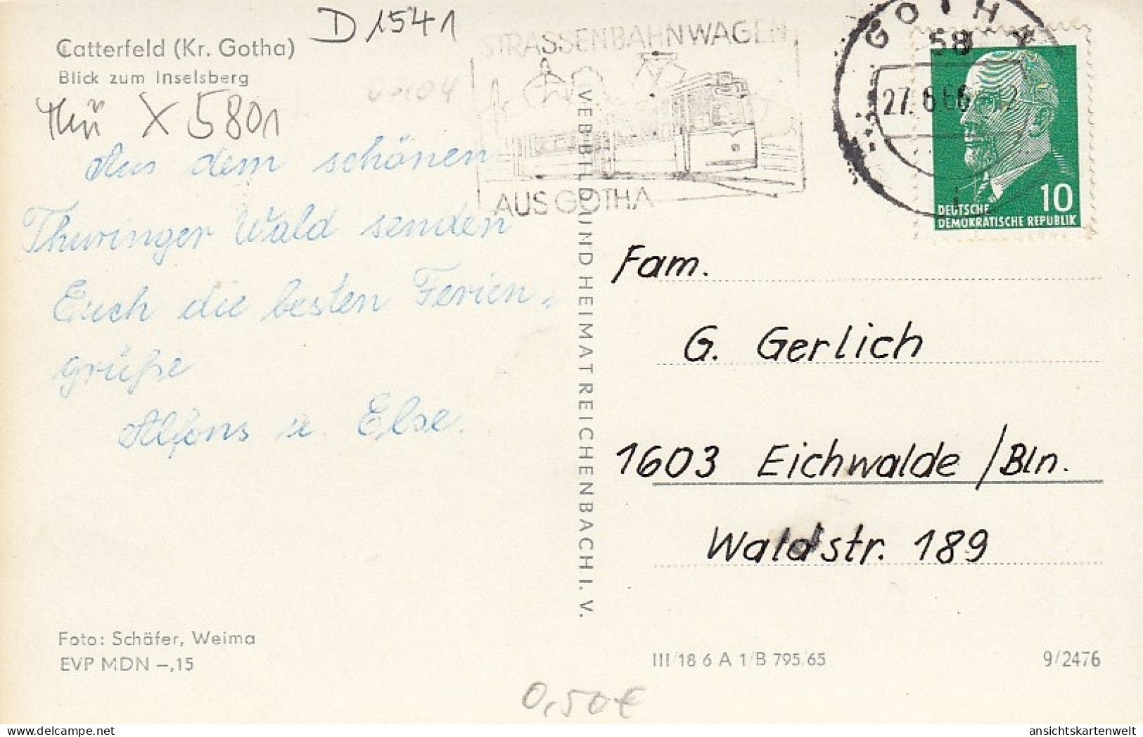 Catterfeld Kr.Gotha Blick Zum Inselsberg Gl1966 #D1541 - Autres & Non Classés