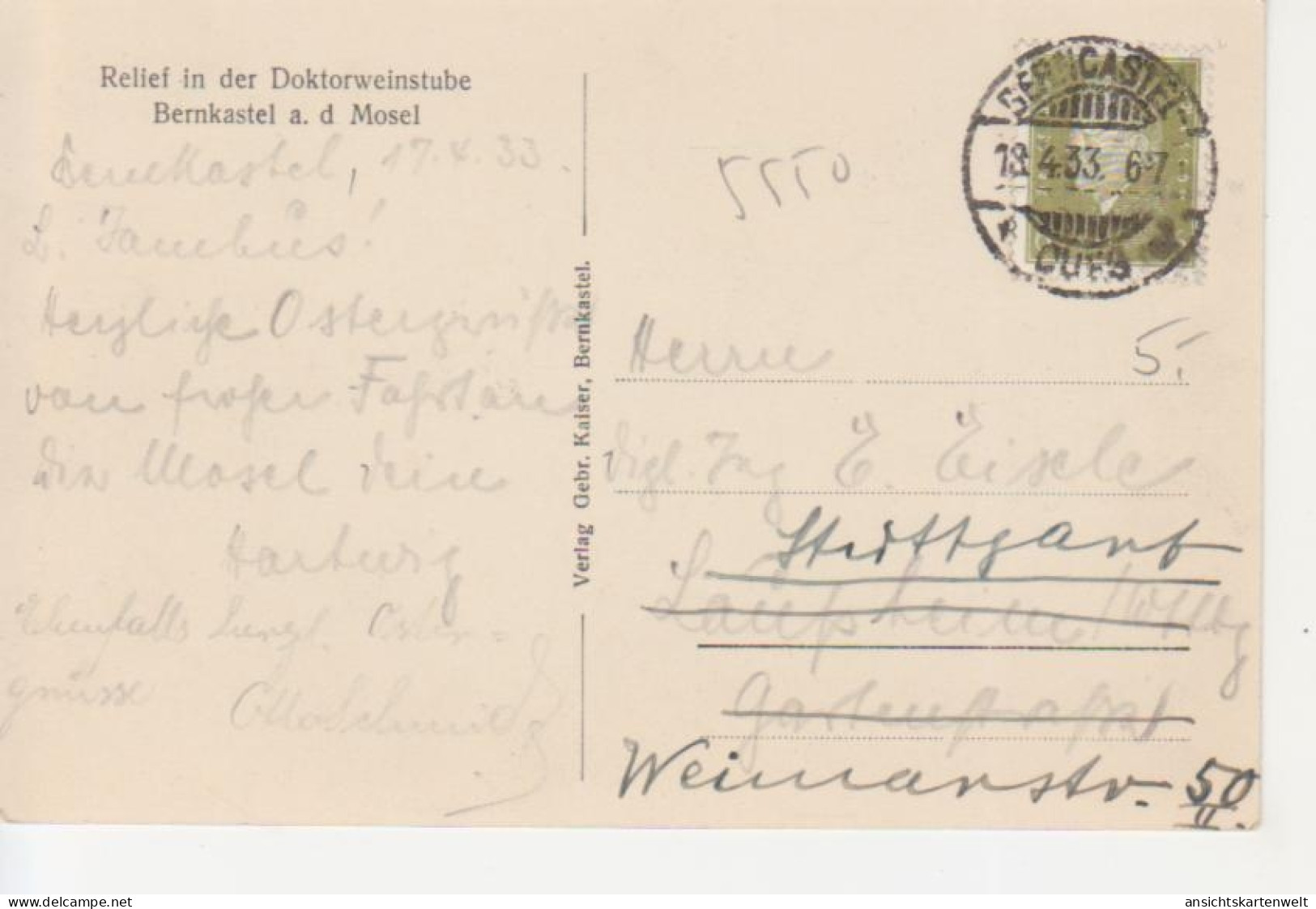 Bernkastel A.d. Mosel Relief In Der Doktorweinstube Gl1933 #218.805 - Autres & Non Classés