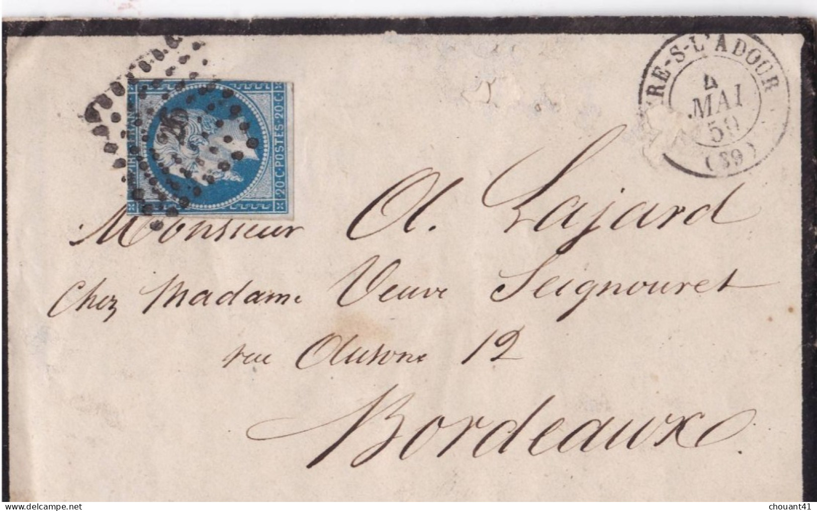 LAC 14A PC 26 Aire Sur Adour Pour Bordeaux  1859  Ambulant De Jour Au Verso - 1849-1876: Periodo Clásico