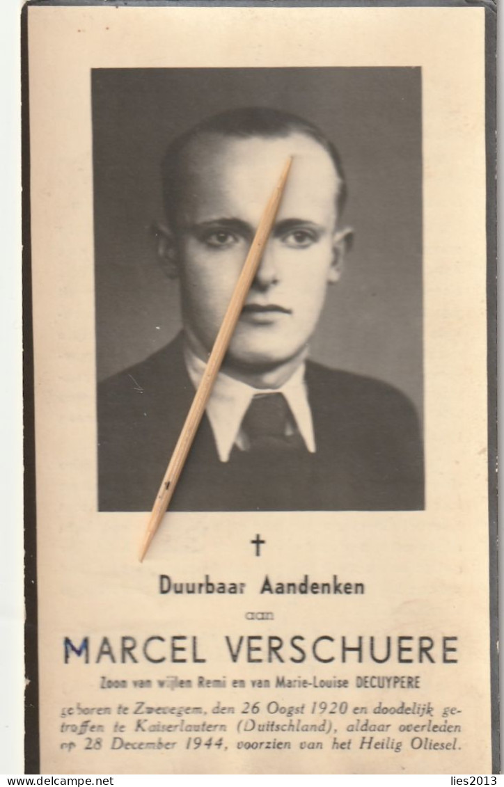 Oorlogsslachtoffer : 1944, Marcel Verschuere, Zwevegem, Kaiserlautern,(Duitsland) - Devotion Images