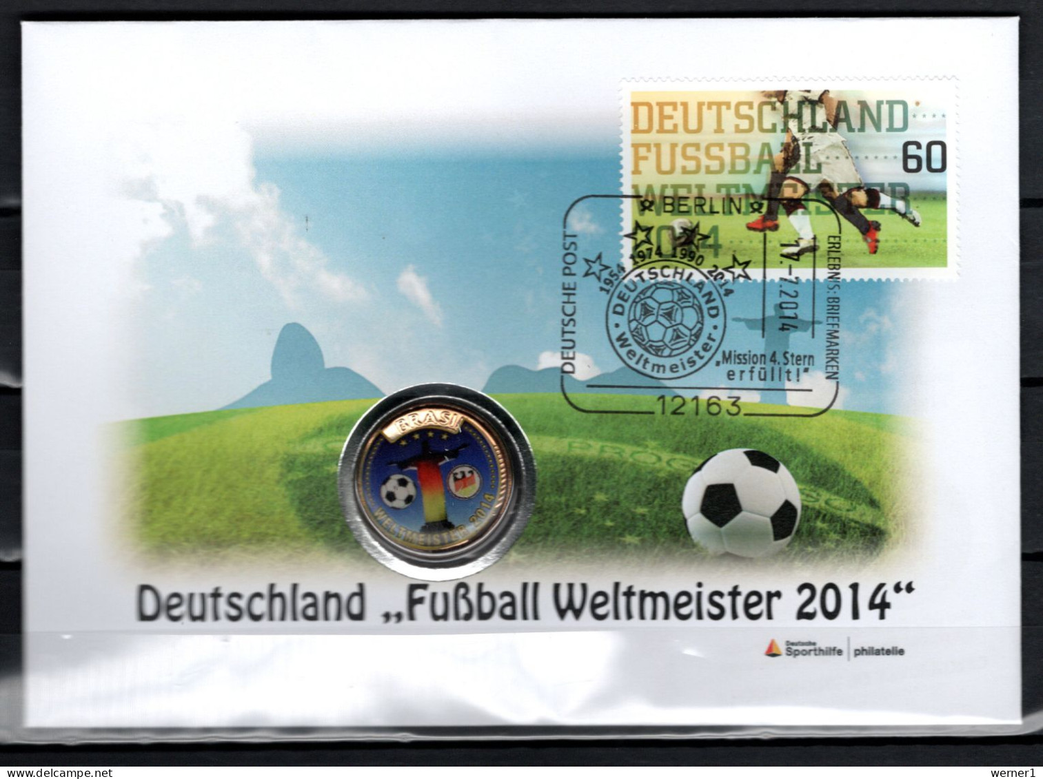 Germany 2014 Football Soccer World Cup, Commemorative Numismatic Cover With 25 Centavos Coin From Brazil - 2014 – Brasilien