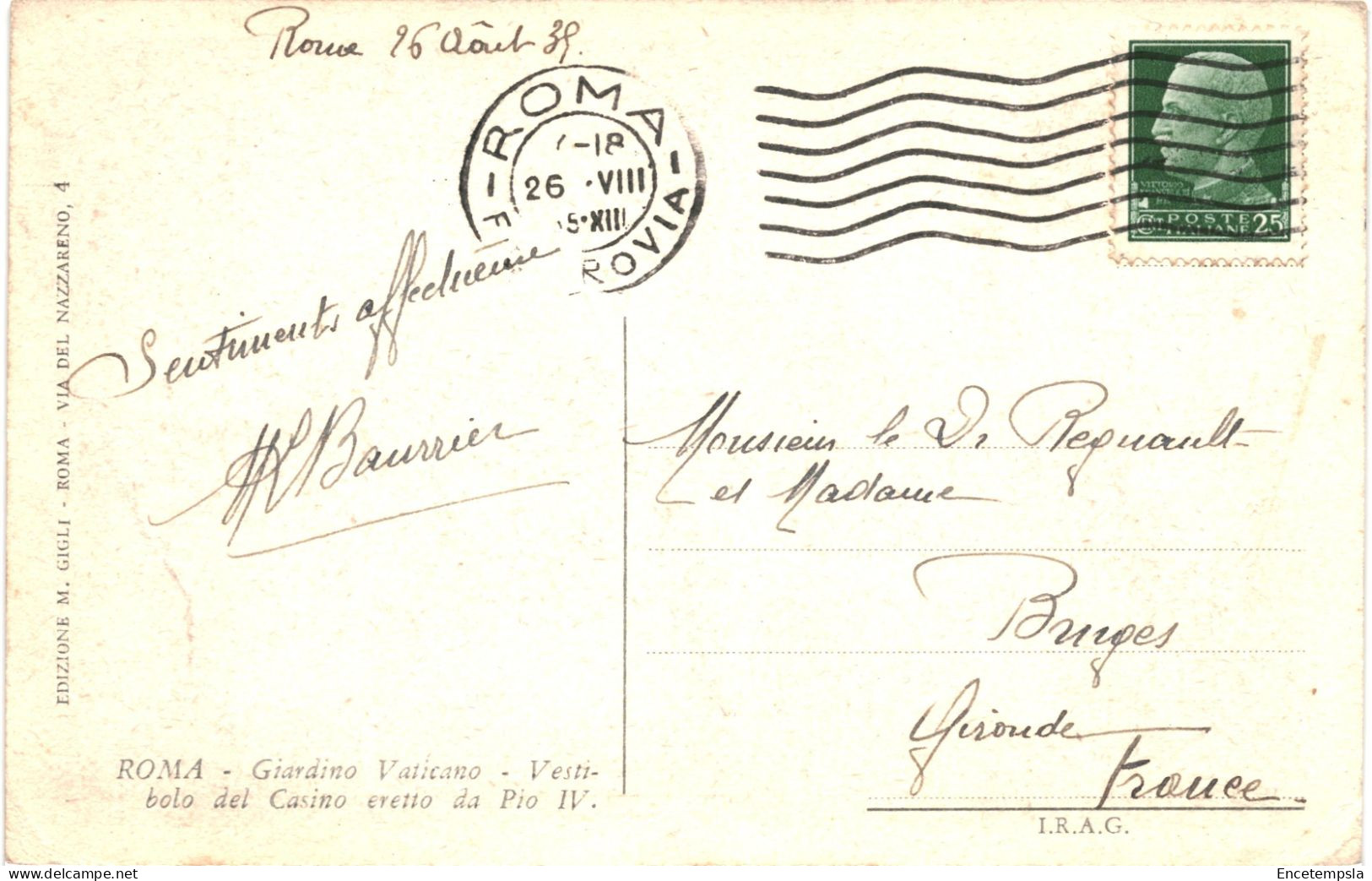 CPA Carte Postale Italie Roma Giardino Vaticano 1939   VM80109 - Parken & Tuinen